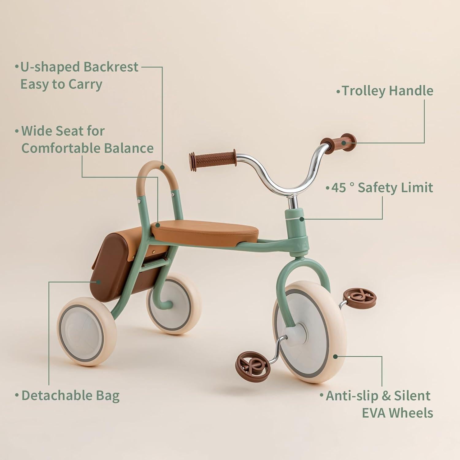 Triciclo para Niños KIDPOP Mate Verde 2.5-4 Años