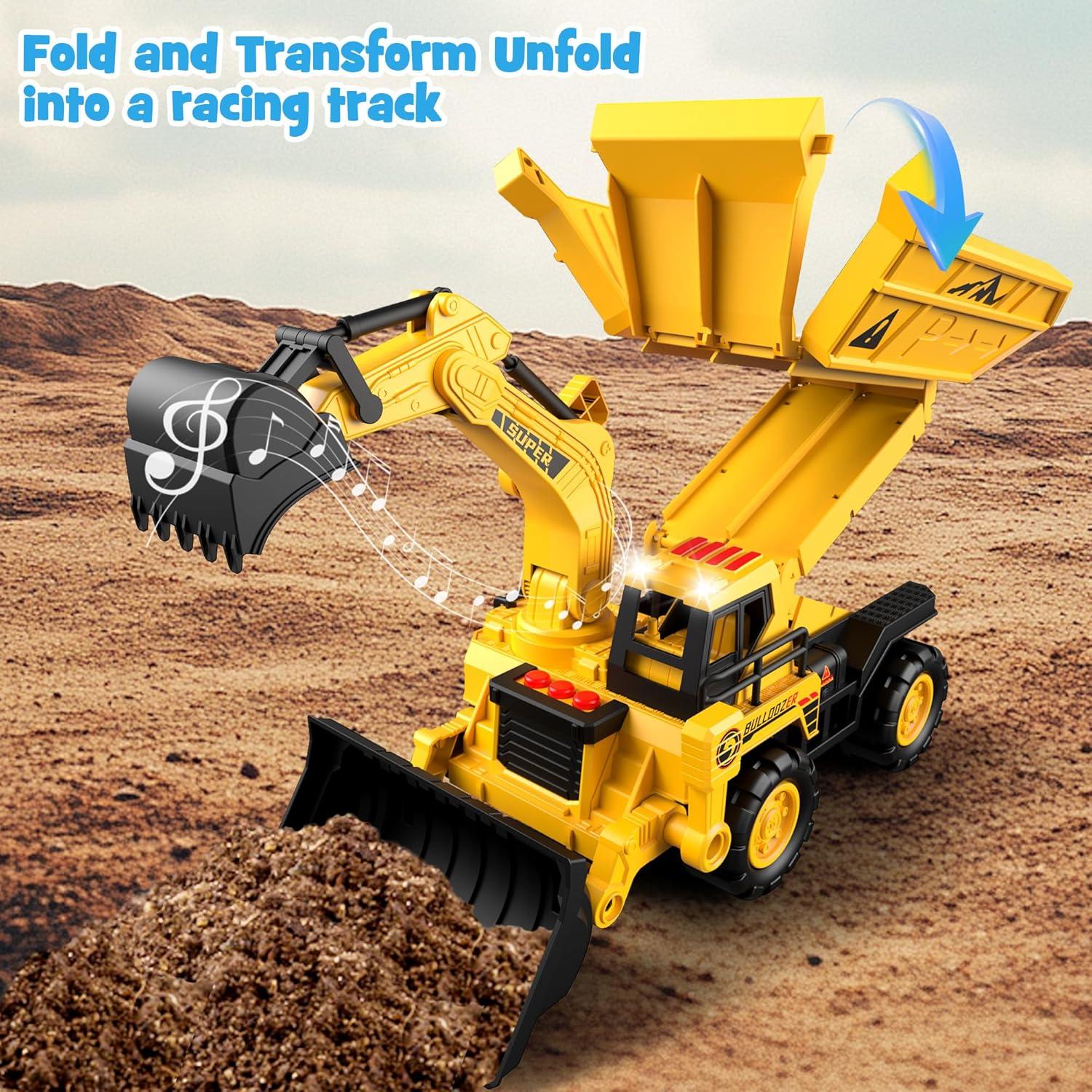 Juguete Camiones de Construcción DWIRCTOYS 4-en-1 con Luz y Sonido