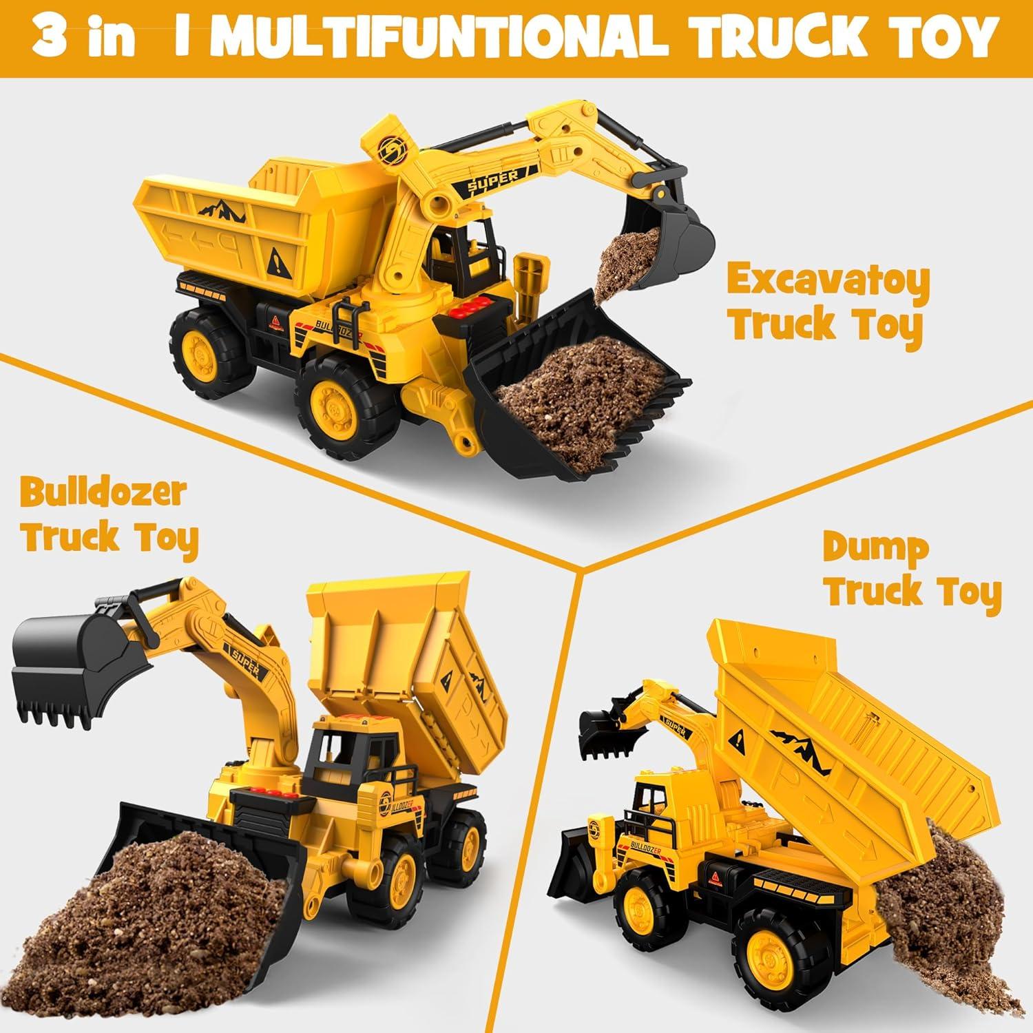 Juguete Camiones de Construcción DWIRCTOYS 4-en-1 con Luz y Sonido