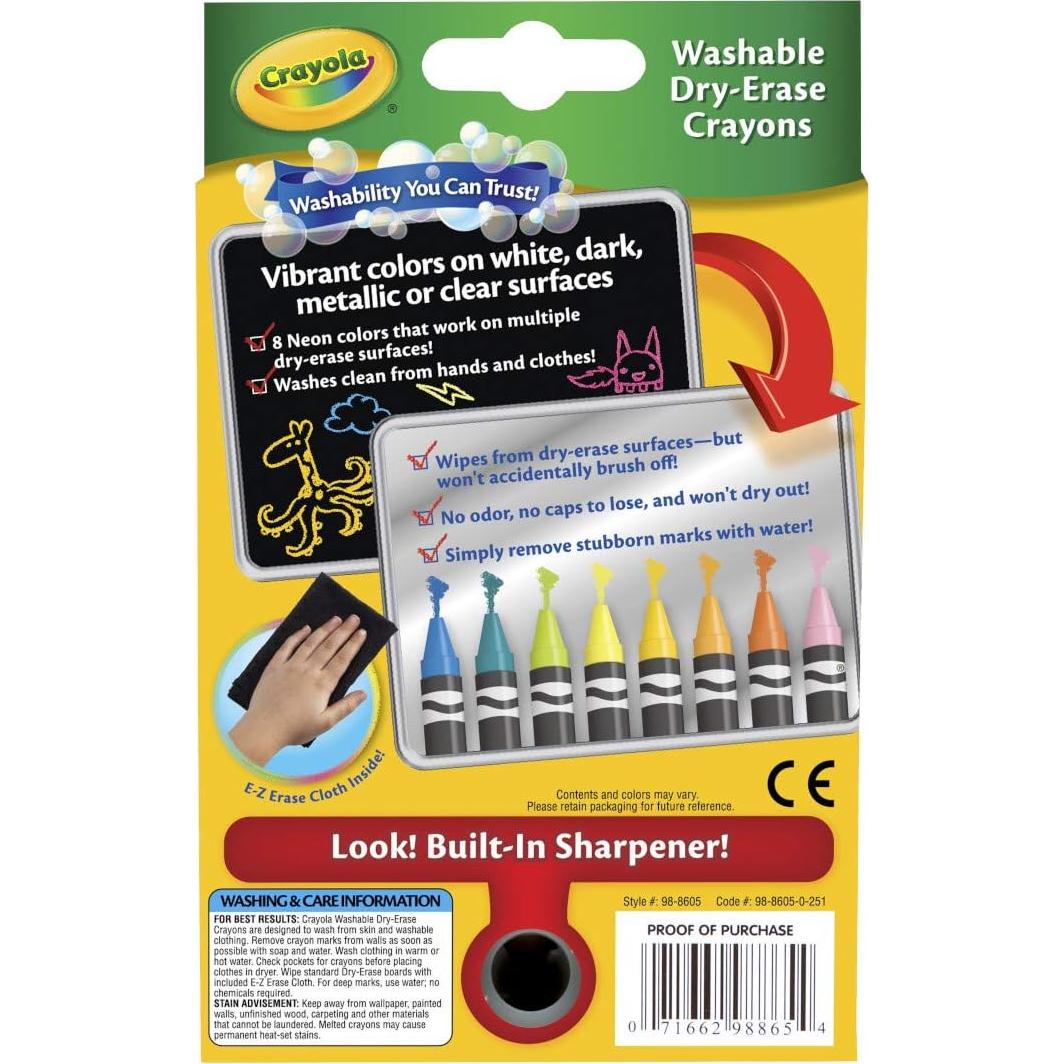 Crayones Neón Lavables Crayola para Pizarra Blanca - 8 Colores