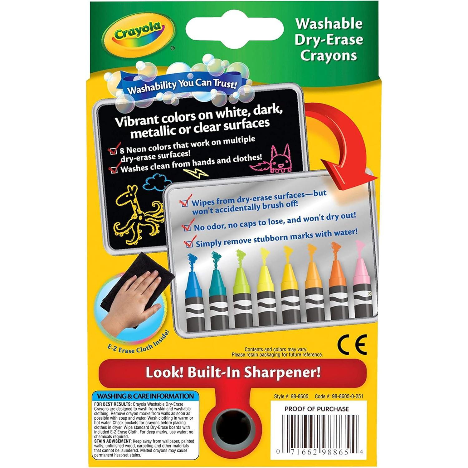 Crayones Neón Lavables Crayola para Pizarra Blanca - 8 Colores