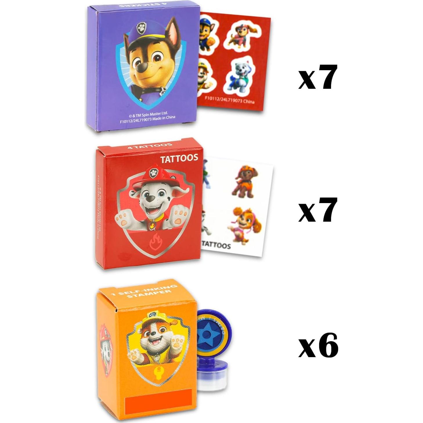Paquete de Favoritos de Fiesta Paw Patrol para 20 Niños - 20 Cajas con Stickers y Tatuajes