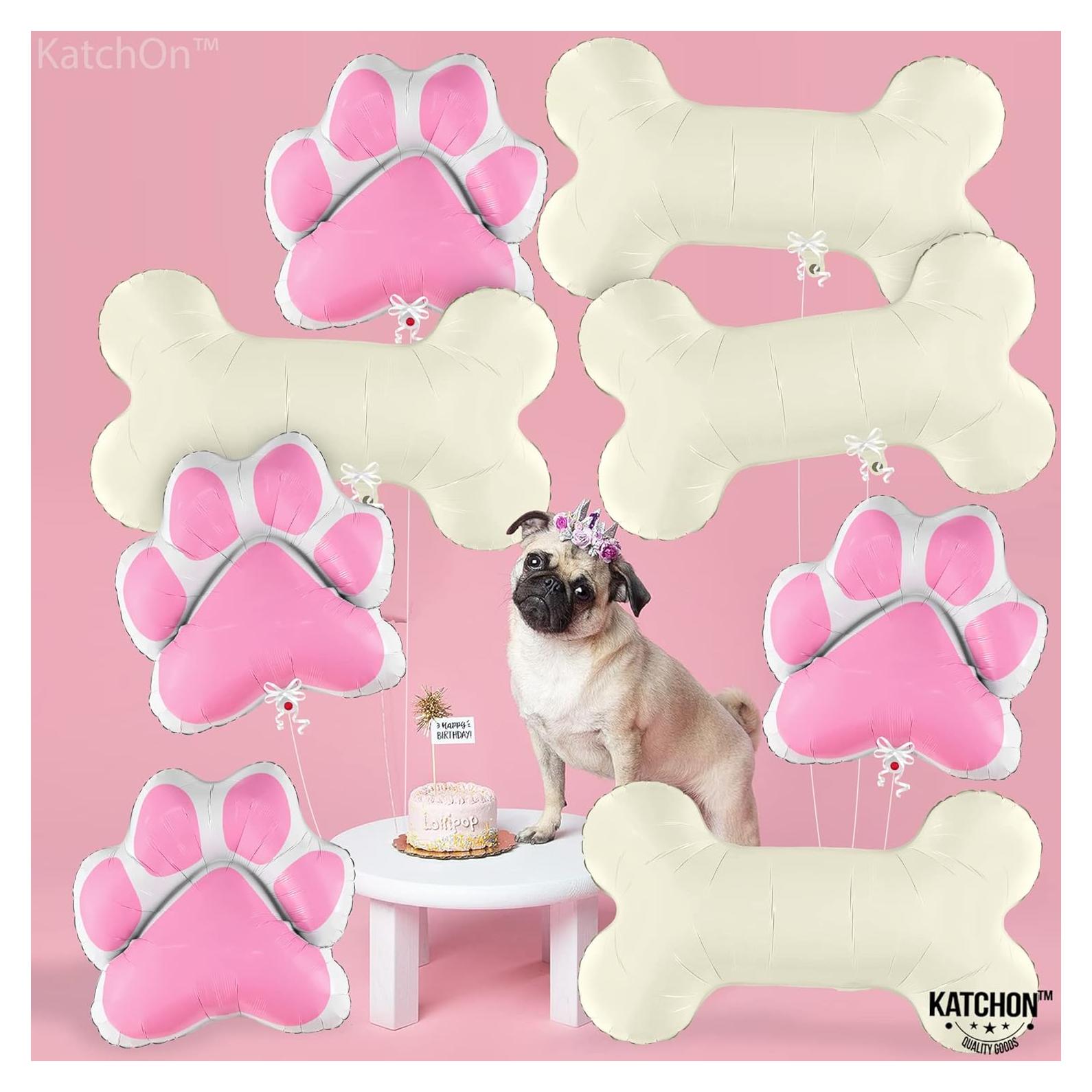 KatchOn, Pink Dog Bone Balloon -32 Feet, 29 Inch, Pack of 8 | Dog Balloons for Birthday Party | Dog Party Decor, Paw Balloons | Paw Party Balloon, Lets Pawty Birthday Decorations