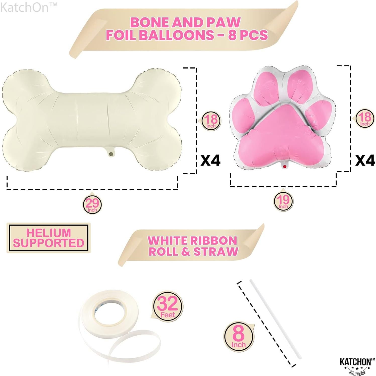 KatchOn, Pink Dog Bone Balloon -32 Feet, 29 Inch, Pack of 8 | Dog Balloons for Birthday Party | Dog Party Decor, Paw Balloons | Paw Party Balloon, Lets Pawty Birthday Decorations
