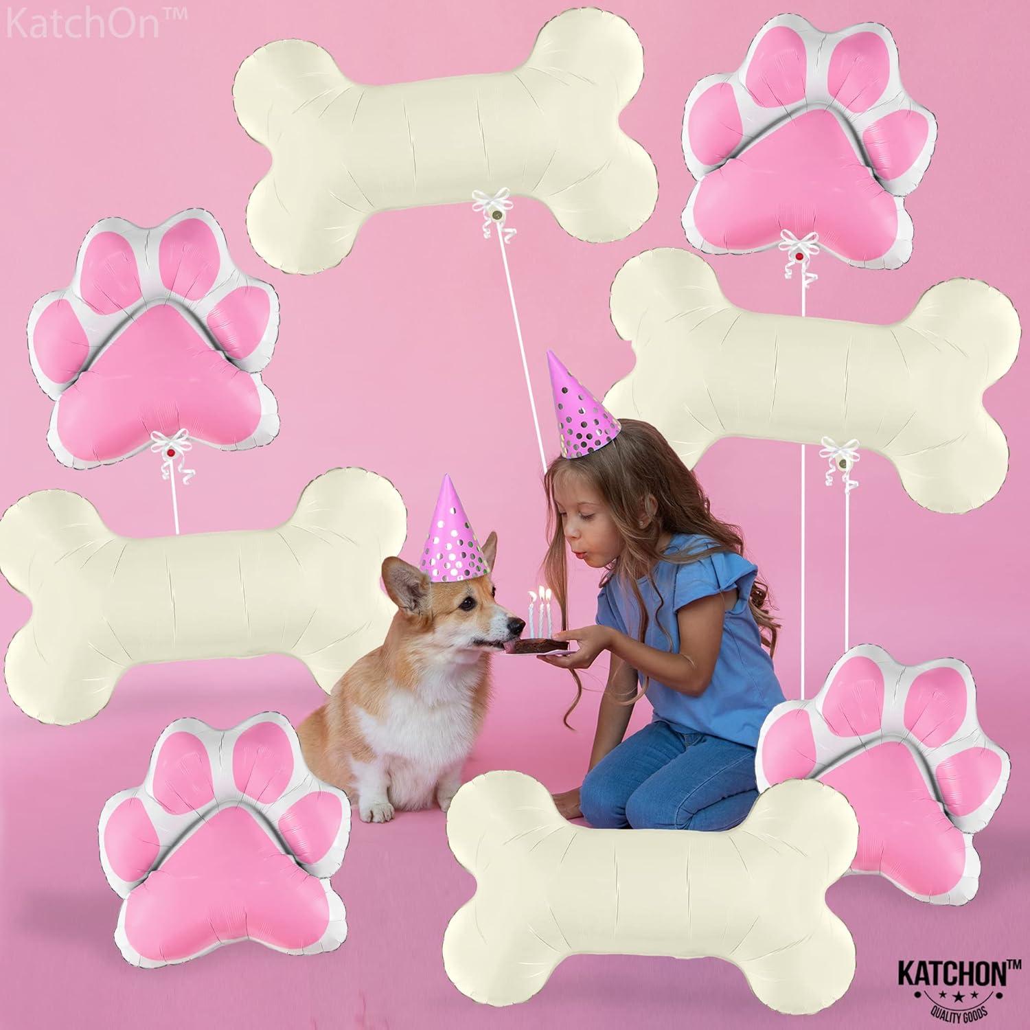 KatchOn, Pink Dog Bone Balloon -32 Feet, 29 Inch, Pack of 8 | Dog Balloons for Birthday Party | Dog Party Decor, Paw Balloons | Paw Party Balloon, Lets Pawty Birthday Decorations