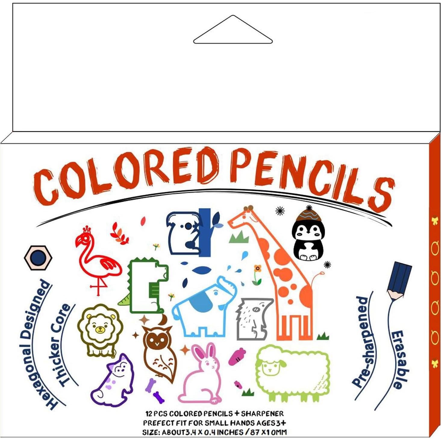 Lápices de Colores Cortos ThEast 12 Animales con Sacapuntas