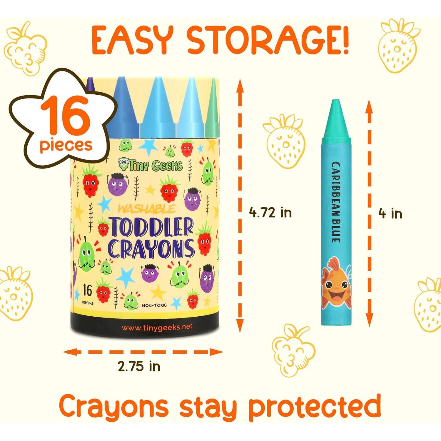 Crayones Jumbo TinyGeeks 16 Colores No Tóxicos Lavables