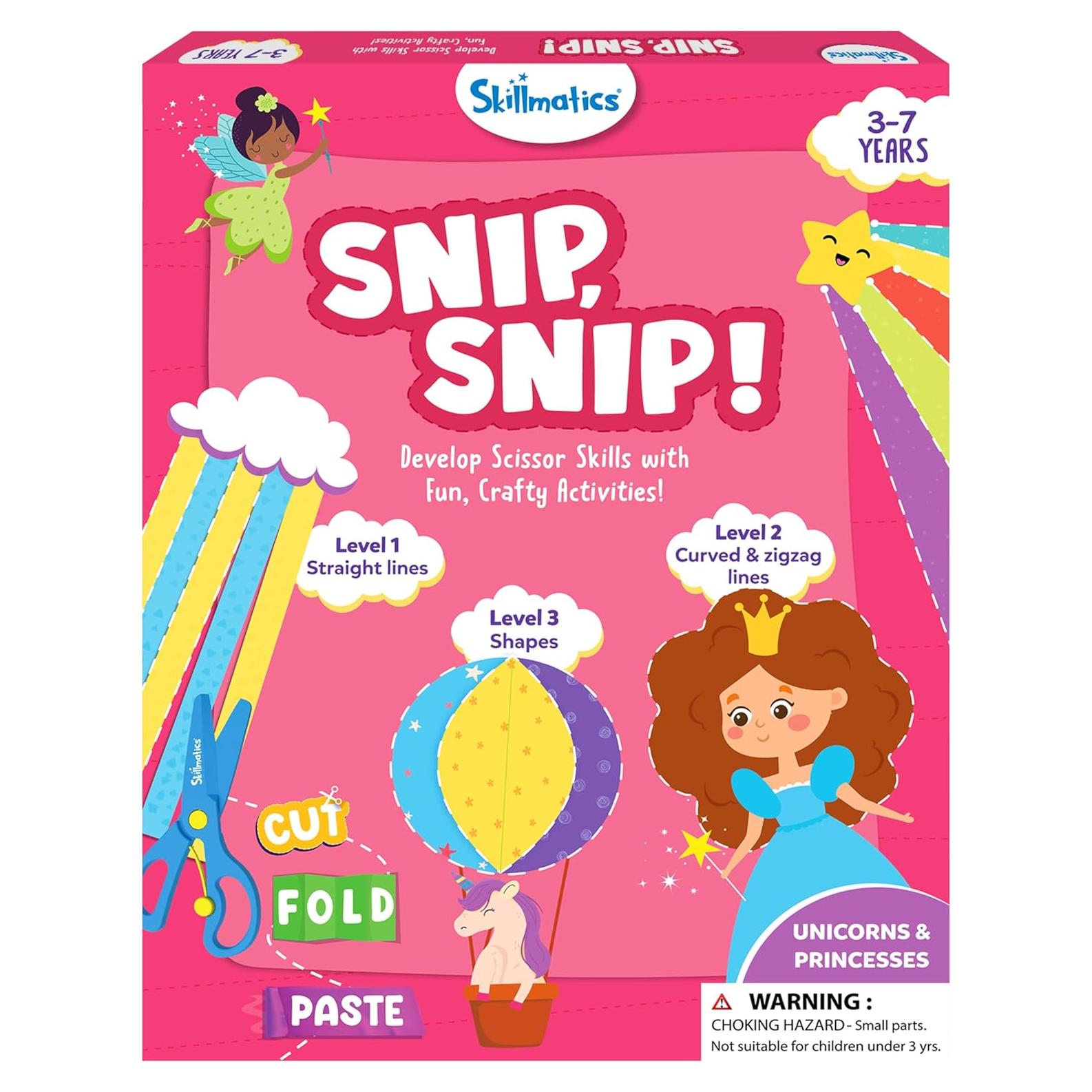 Skillmatics Kit de Manualidades con Tijeras Unicornios y Princesas - 25 Actividades para Niños 3 a 7 Años