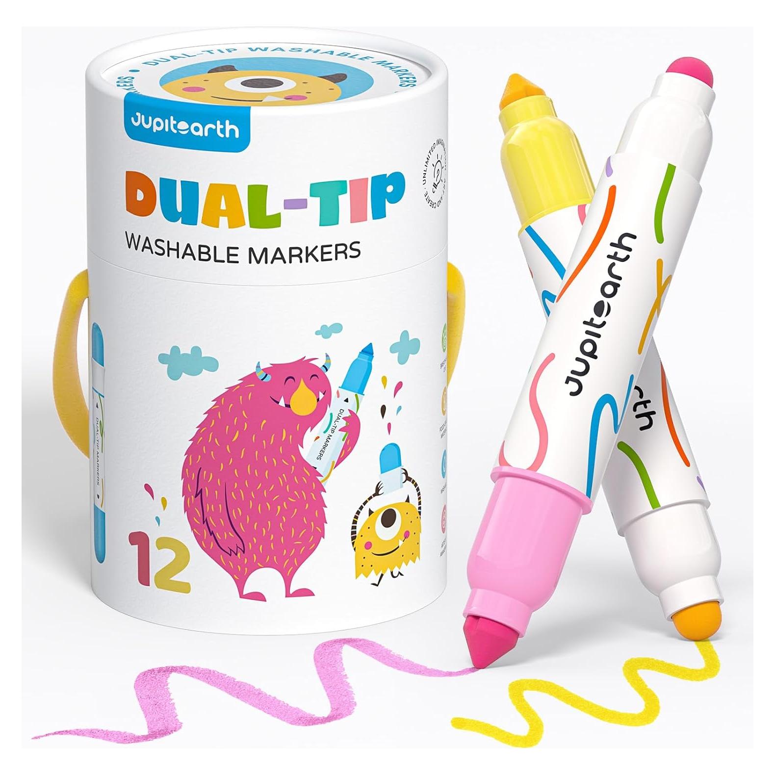 Marcadores Lavables JUPITEARTH 12 Colores Doble Punta 1-8MM