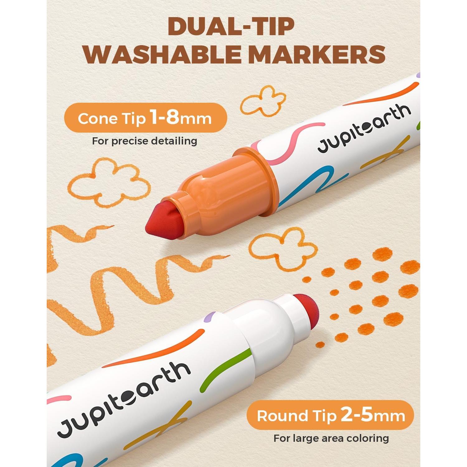 Marcadores Lavables JUPITEARTH 12 Colores Doble Punta 1-8MM