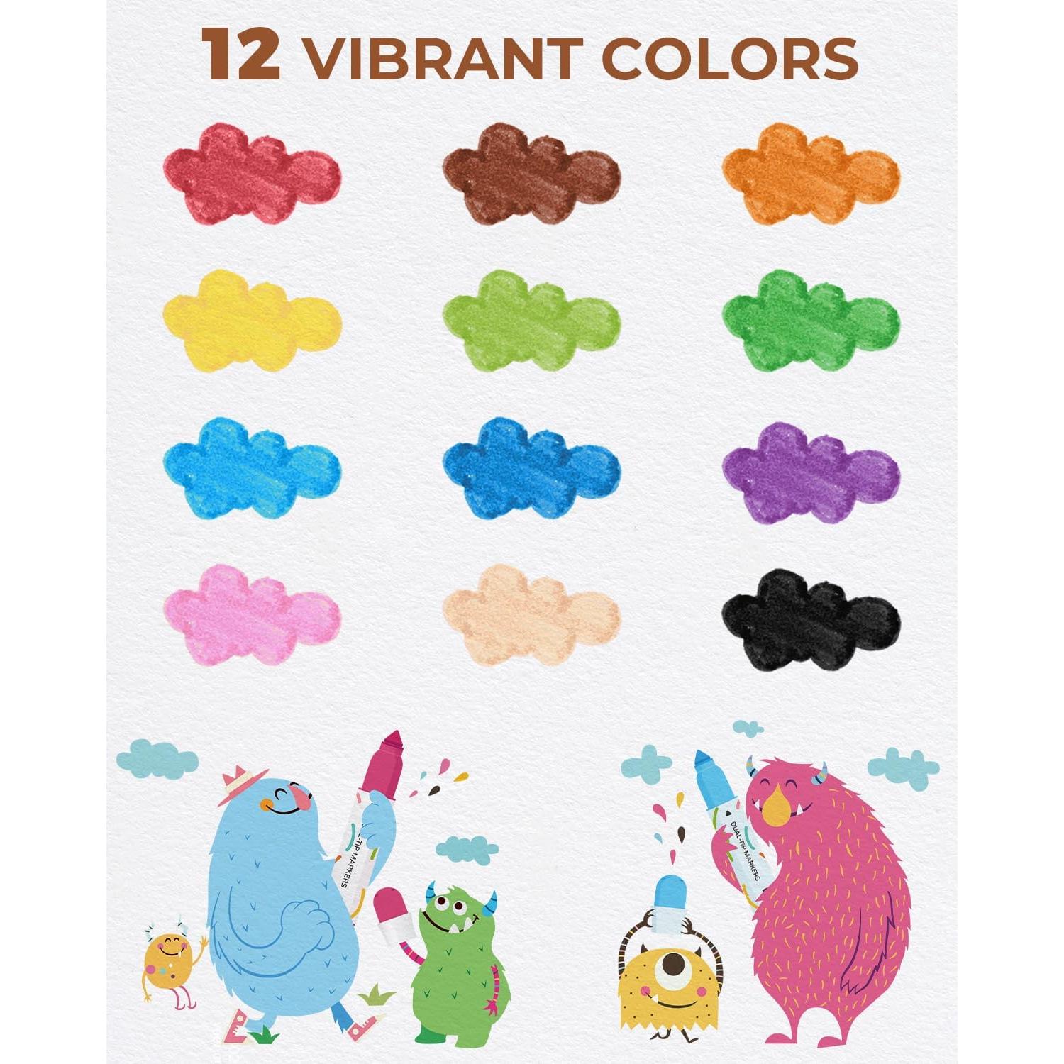 Marcadores Lavables JUPITEARTH 12 Colores Doble Punta 1-8MM