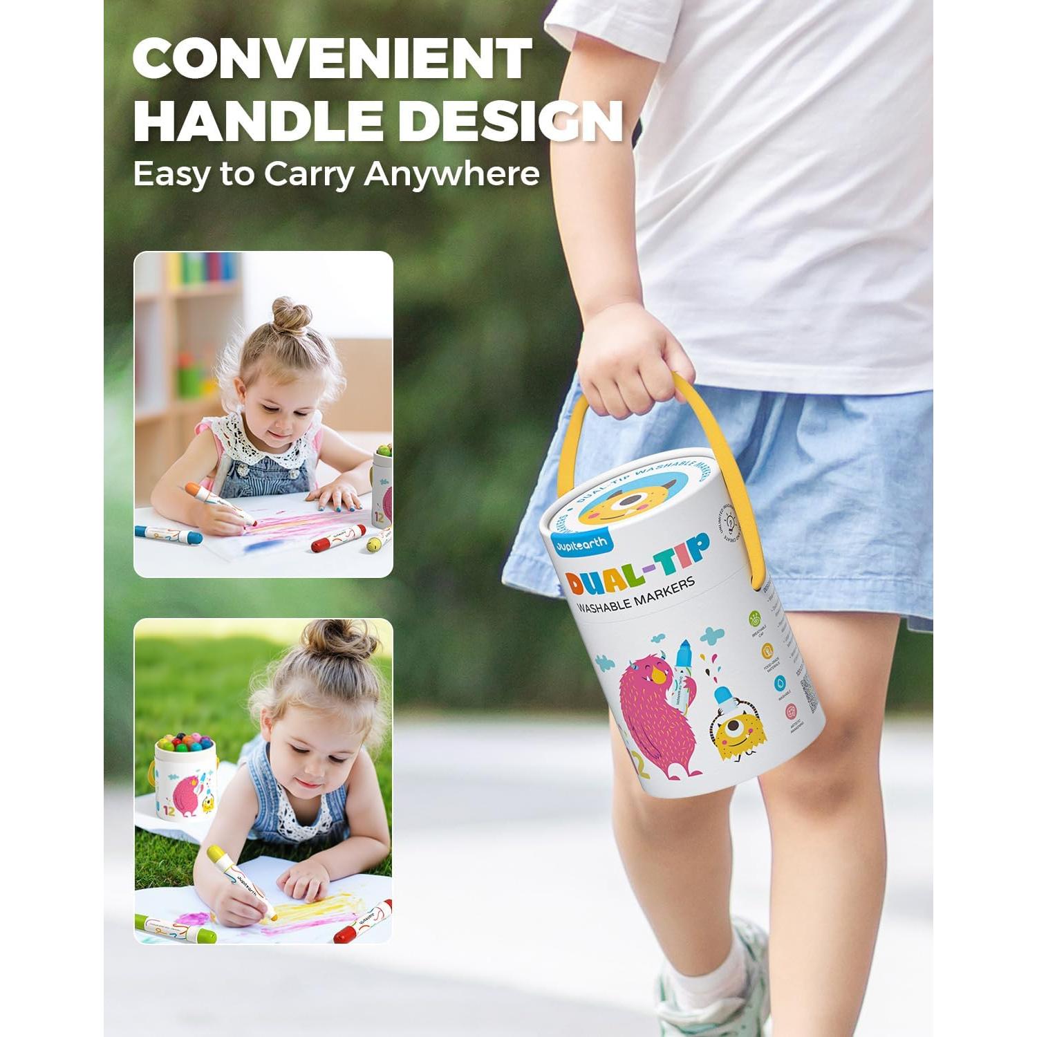 Marcadores Lavables JUPITEARTH 12 Colores Doble Punta 1-8MM