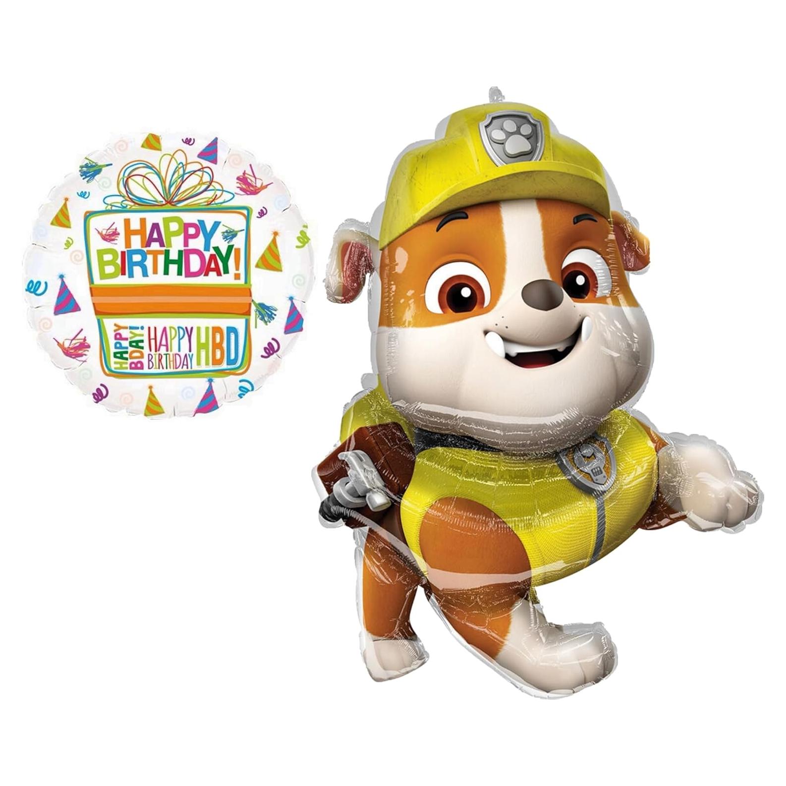 Globo Foil SuperShape Rubble Jumbo 81 cm + Cumpleaños 45 cm