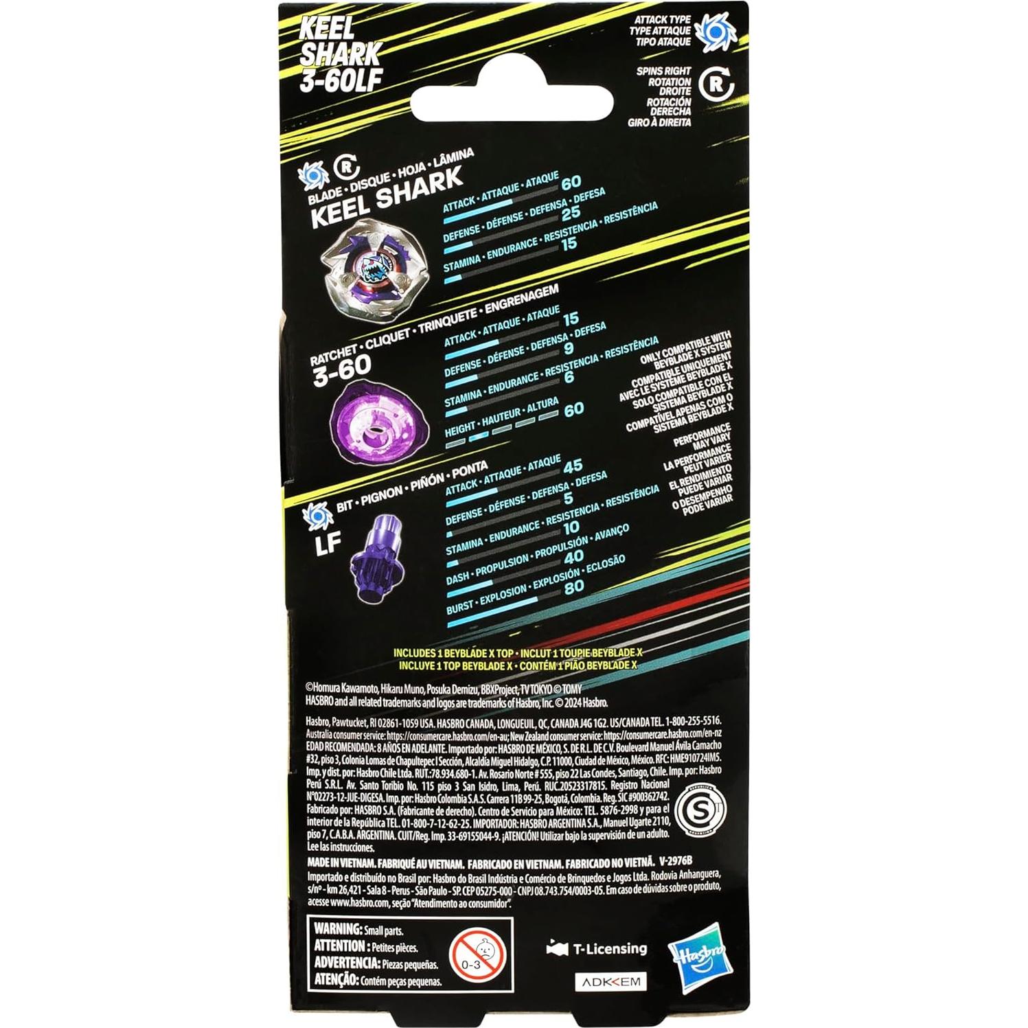 X Keel Shark 3-60LF Booster Pack Set with Attack Type Right-Spinning Top; Battling Top Toys for 8 Year Old Boys and Girls