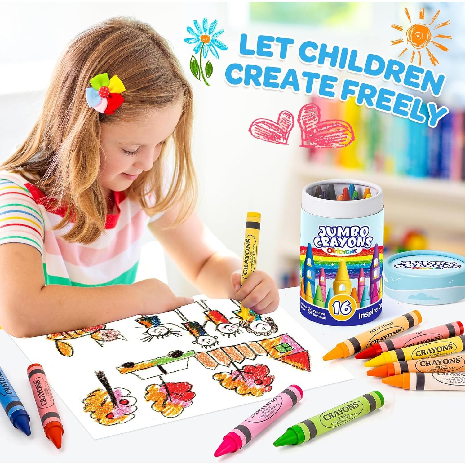 16 Crayones Jumbo Lavables Officygnet para Niños 1-8 Años