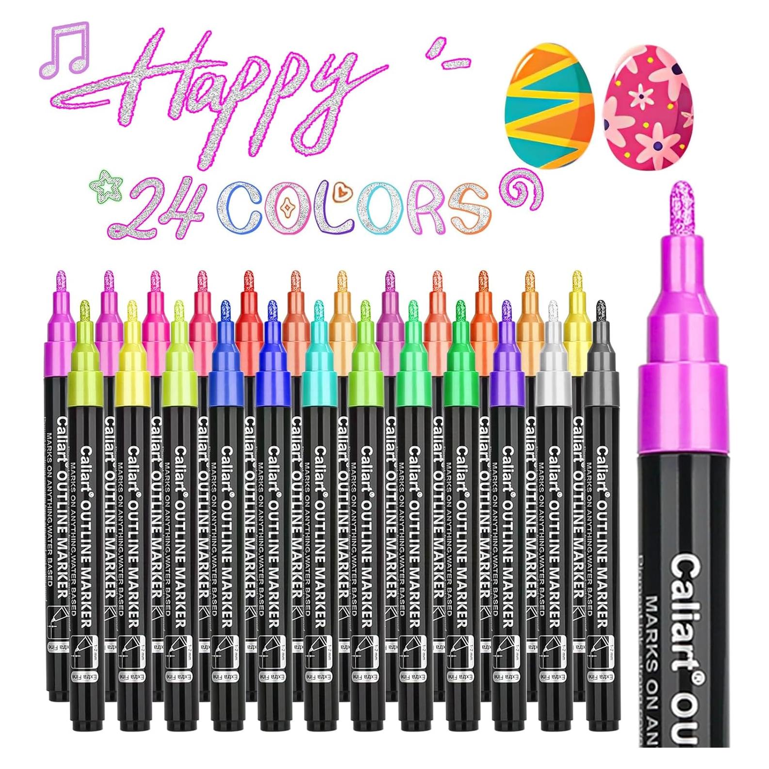 Marcadores de Contorno Brillantes Caliart - 24 Colores Metálicos
