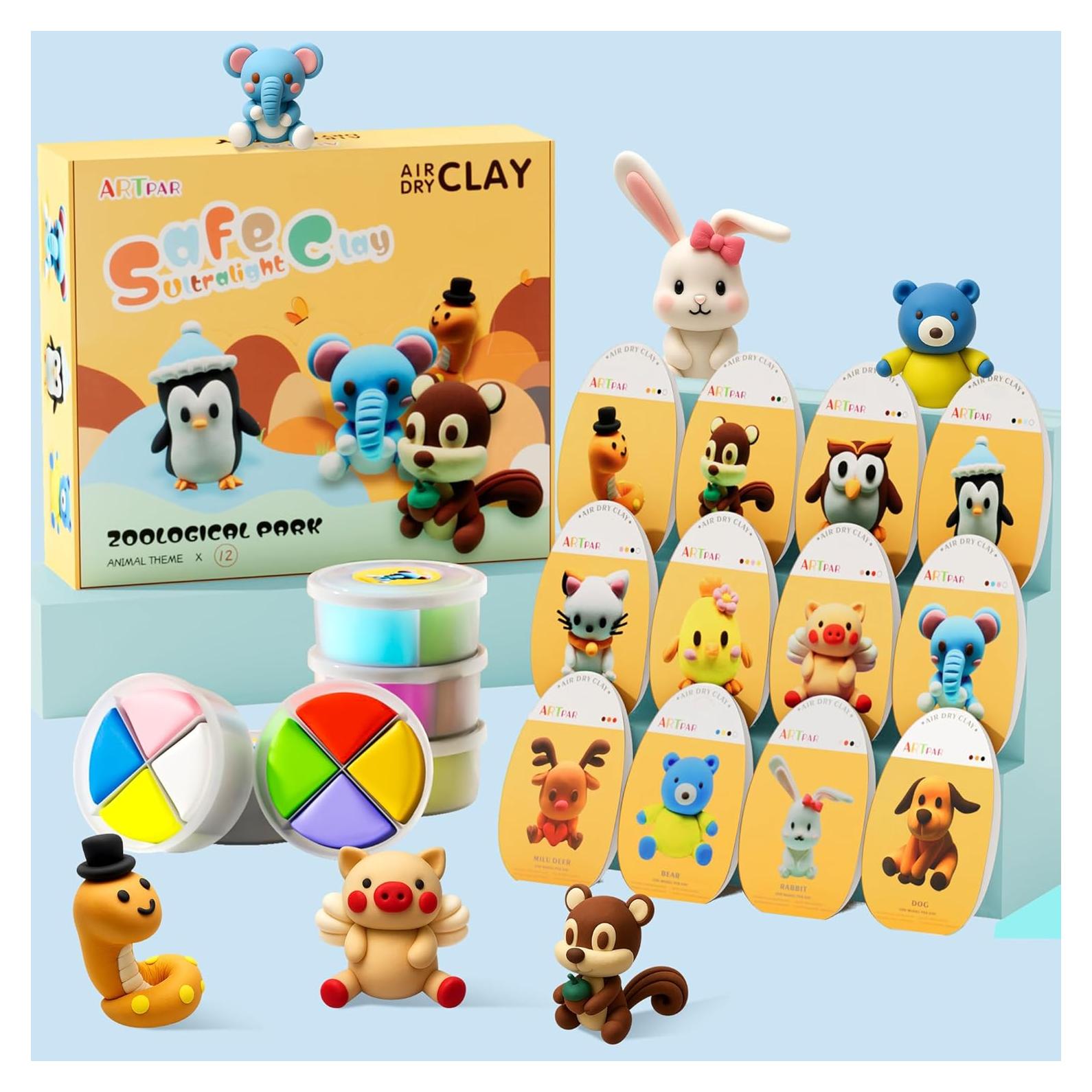 Kit de Modelado de Animales ARTPAR - 12 Latas de Arcilla No Tóxica