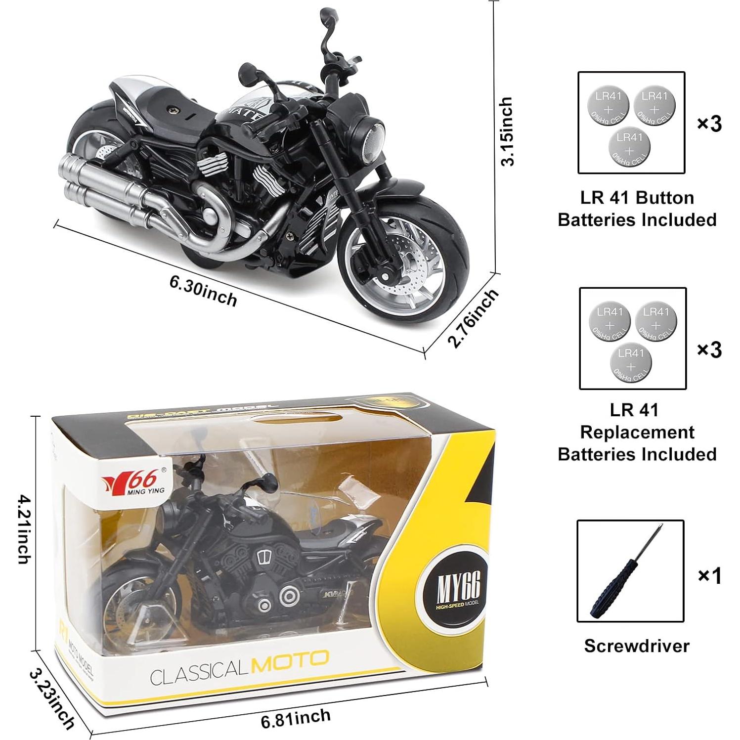 Motocicleta de Juguete Retroceso MING YING 66 con Luz y Sonido