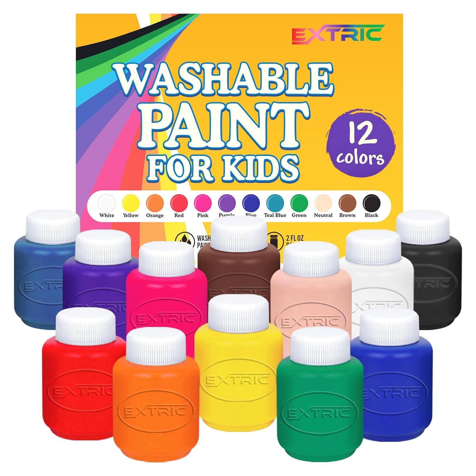 Pintura Lavable EXTRIC 12 Colores 2 oz No Tóxica para Niños