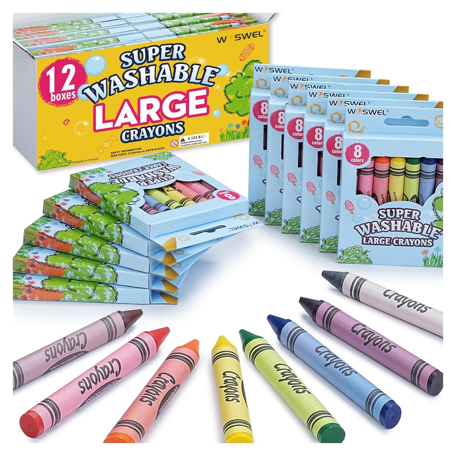 Crayones Jumbo Lavables WOSWEL 12 Piezas No Tóxicos