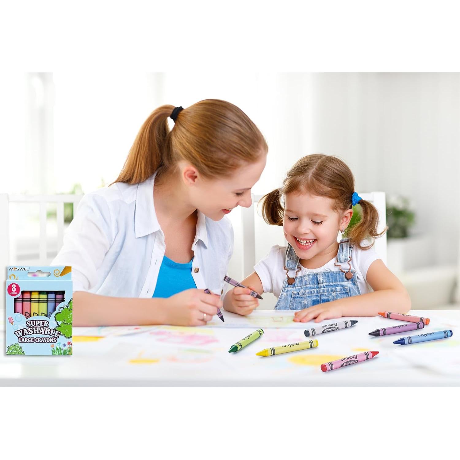 Crayones Jumbo Lavables WOSWEL 12 Piezas No Tóxicos