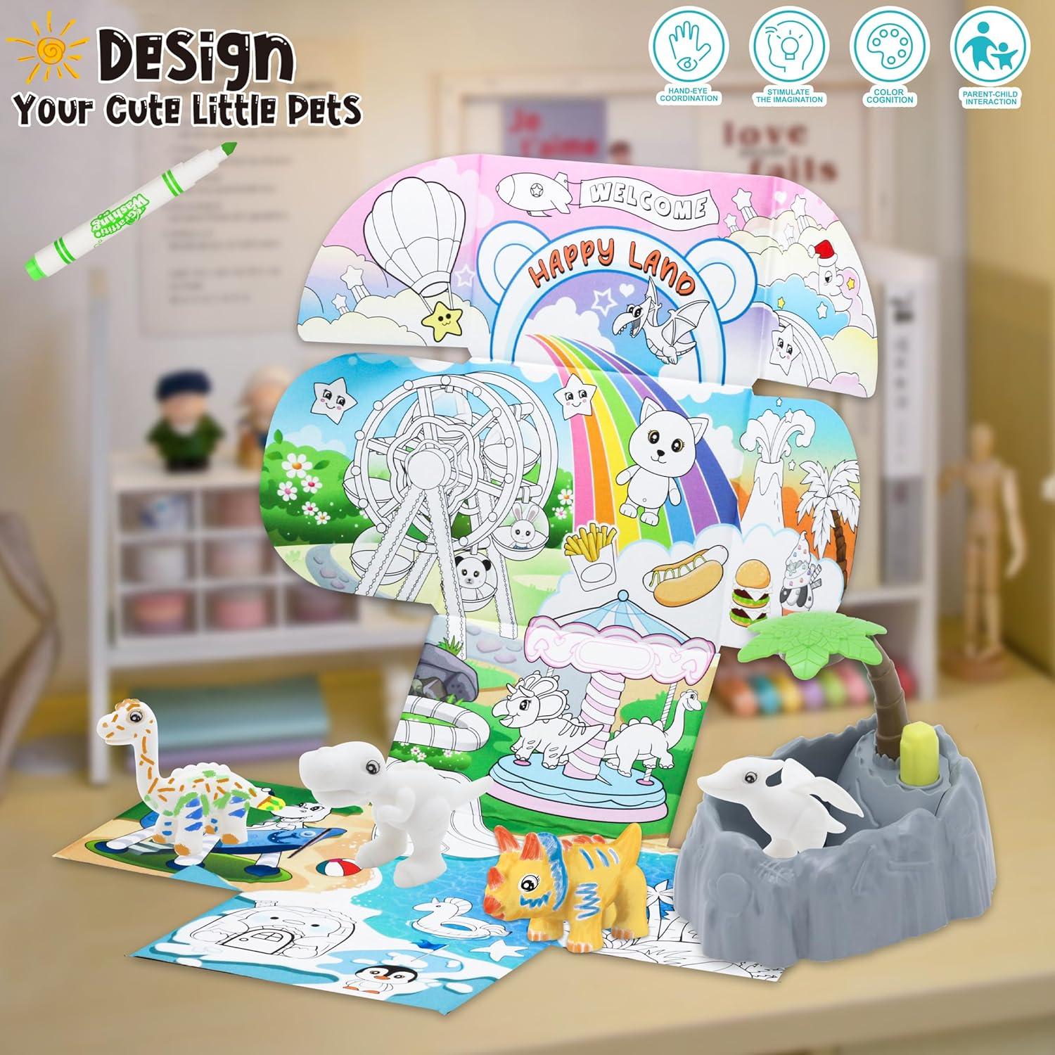 Kit de Pintura Dinosaurios Trubic con 4 Figuras y 9 Marcadores