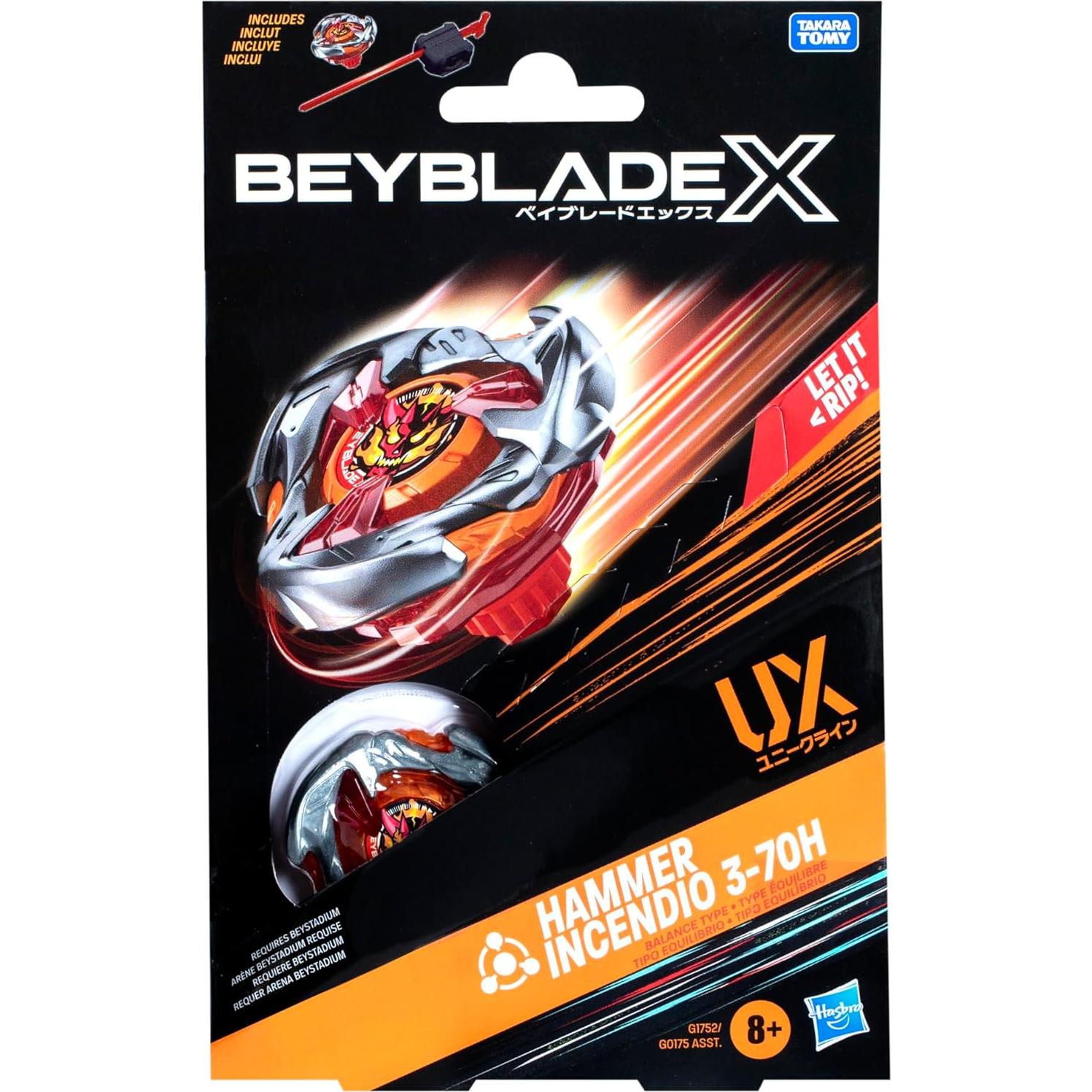 Beyblade X Martillo Incendio 3-70H UX con Lanzador - Juguete de Batalla