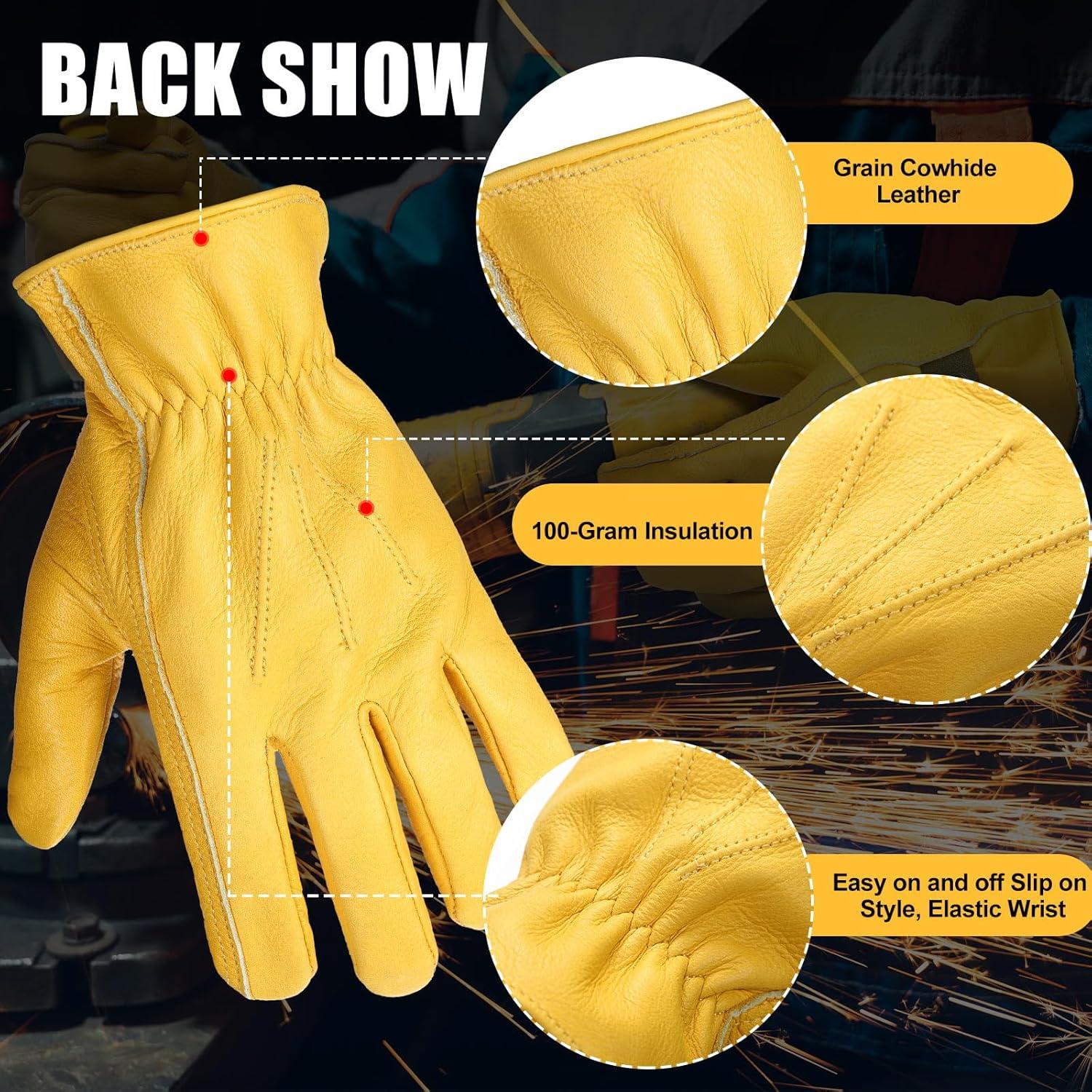Guantes de Cuero Bencailor Amarillo 4 Pares para Trabajo