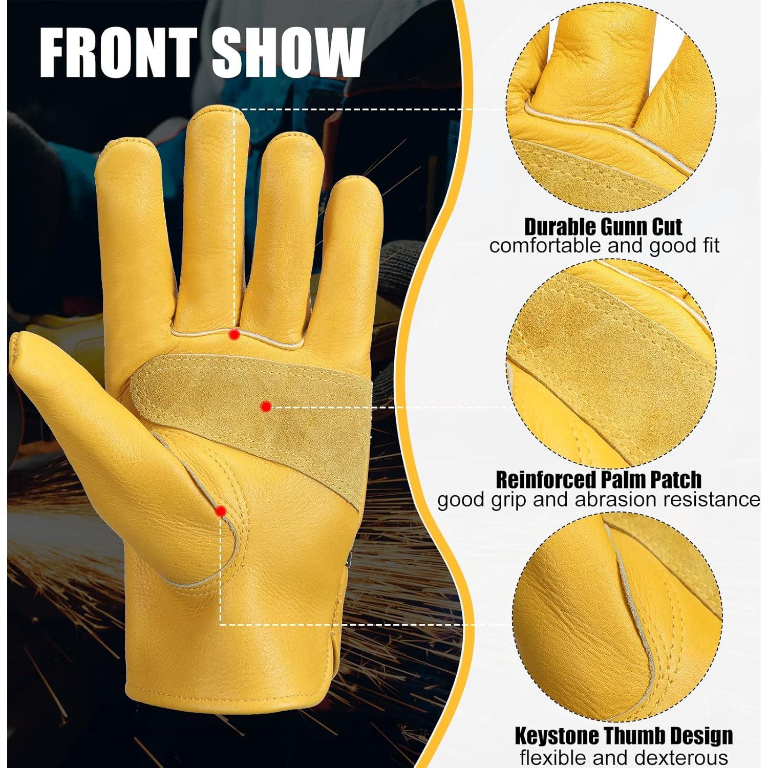 Guantes de Cuero Bencailor Amarillo 4 Pares para Trabajo