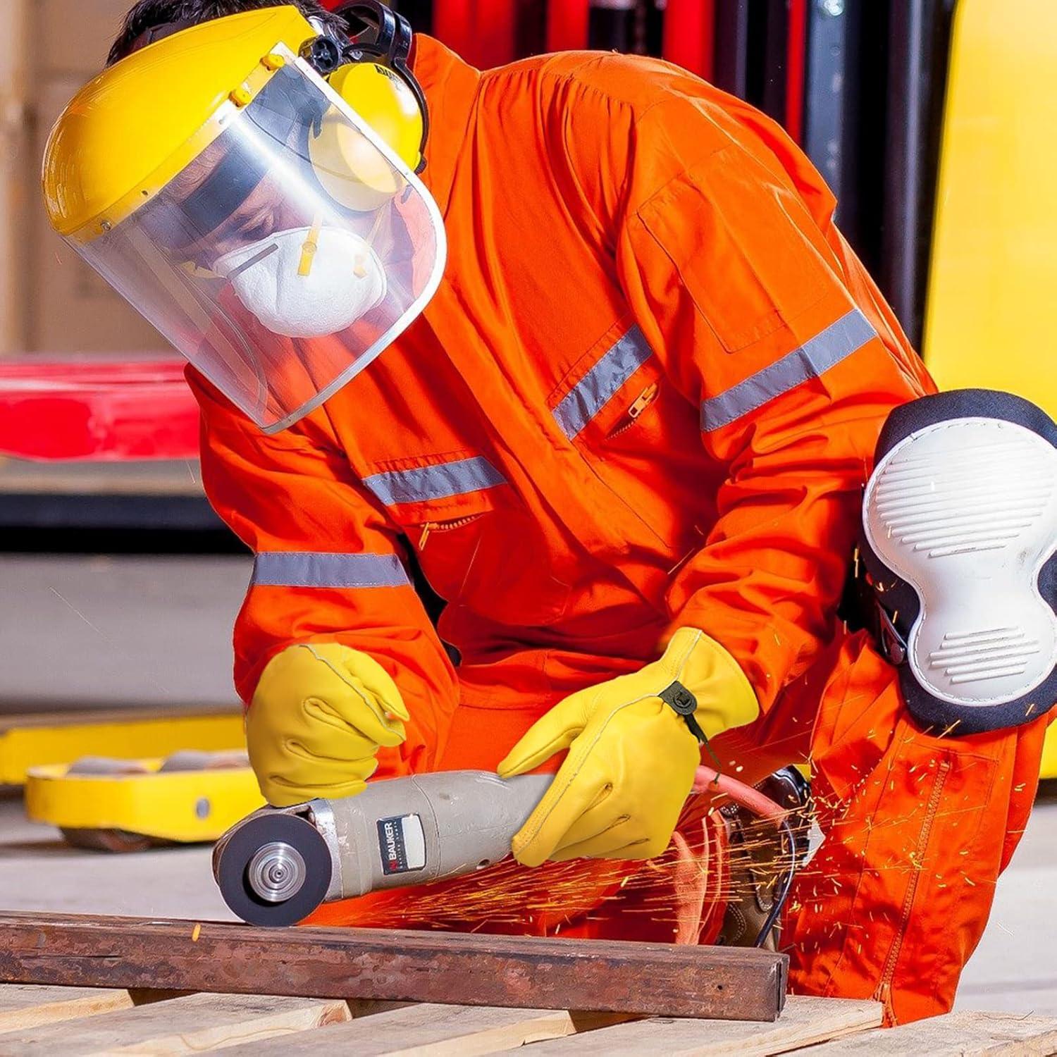 Guantes de Cuero Bencailor Amarillo 4 Pares para Trabajo