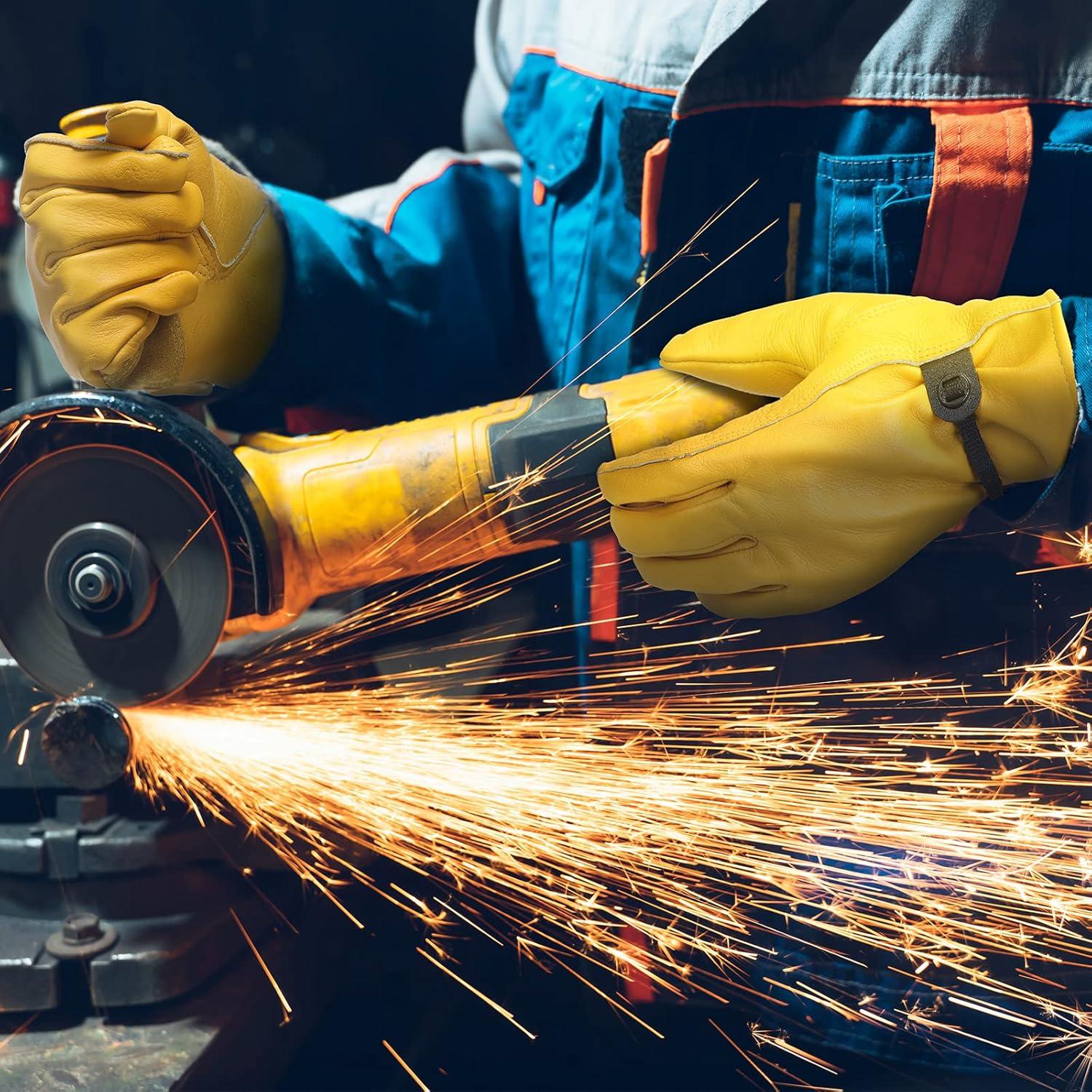 Guantes de Cuero Bencailor Amarillo 4 Pares para Trabajo