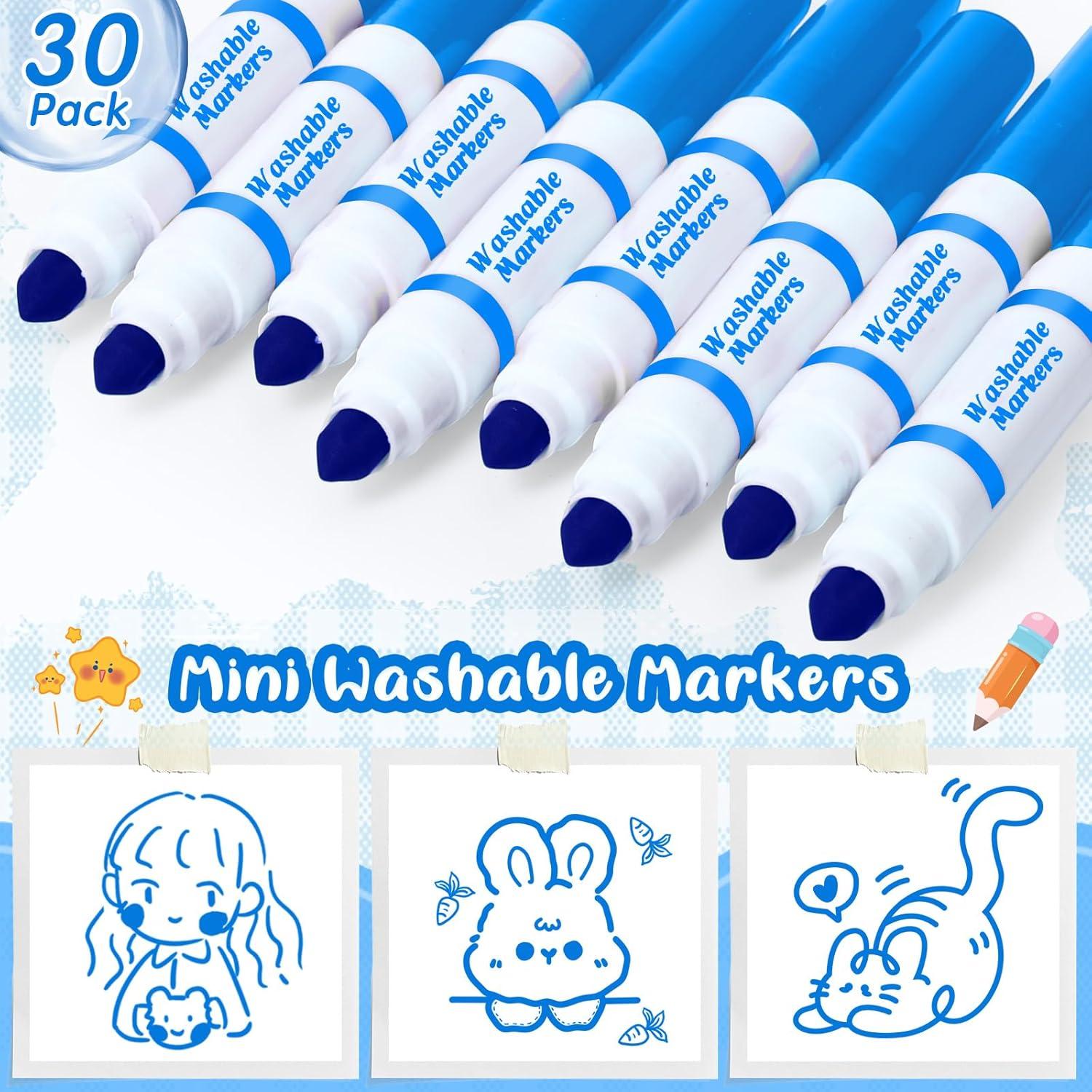 30 Mini Marcadores Lavables Janlaugh Punta Cónica Azul