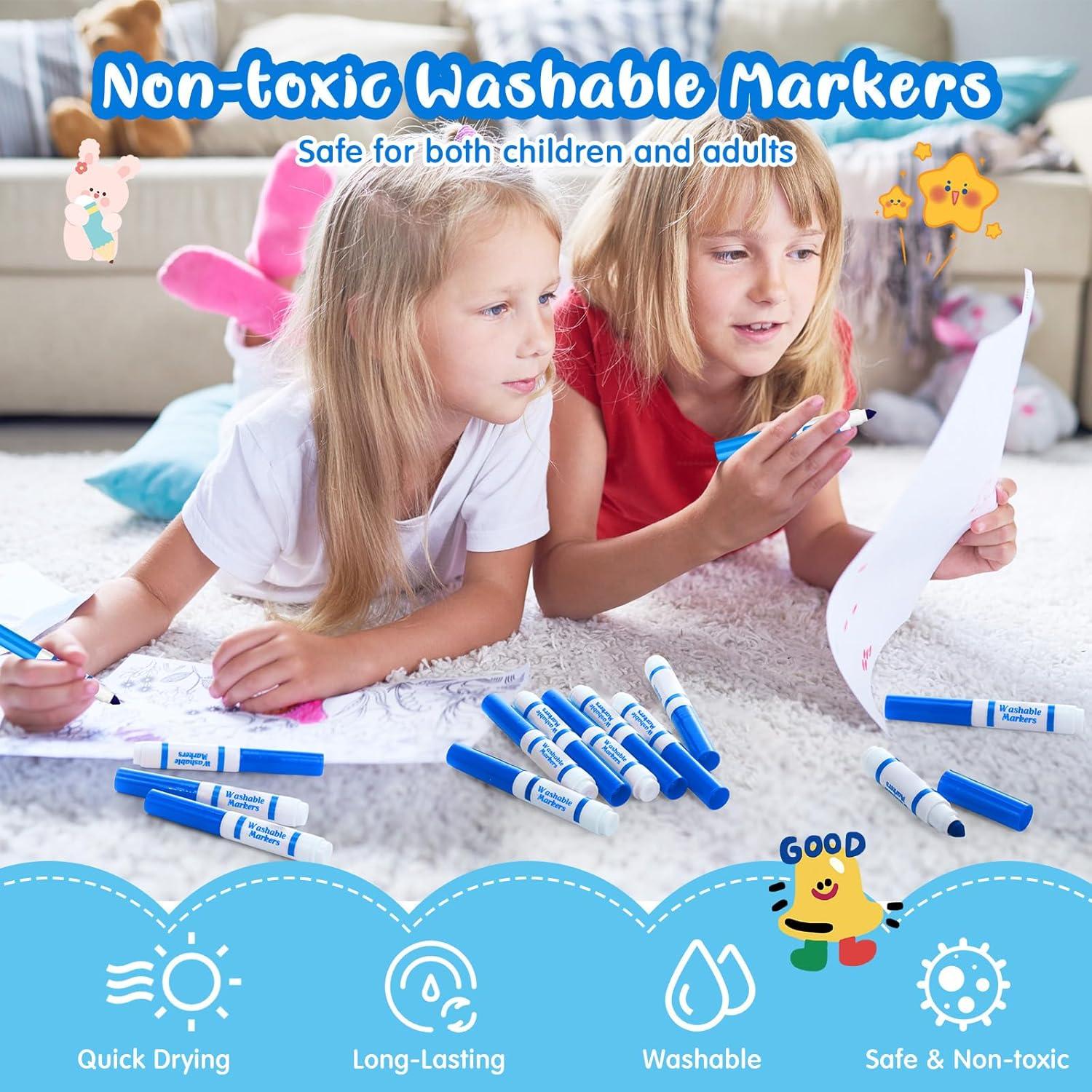 30 Mini Marcadores Lavables Janlaugh Punta Cónica Azul