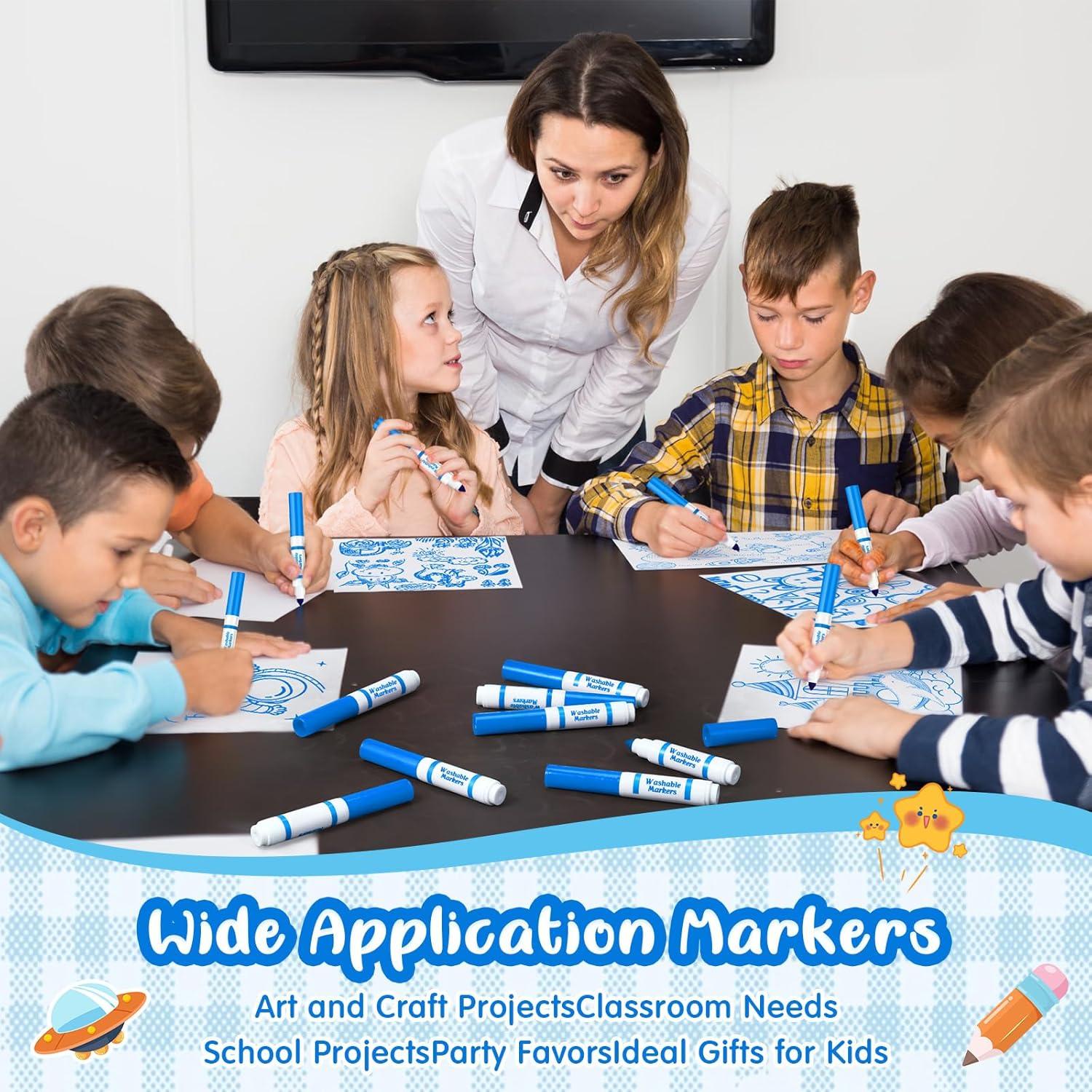 30 Mini Marcadores Lavables Janlaugh Punta Cónica Azul