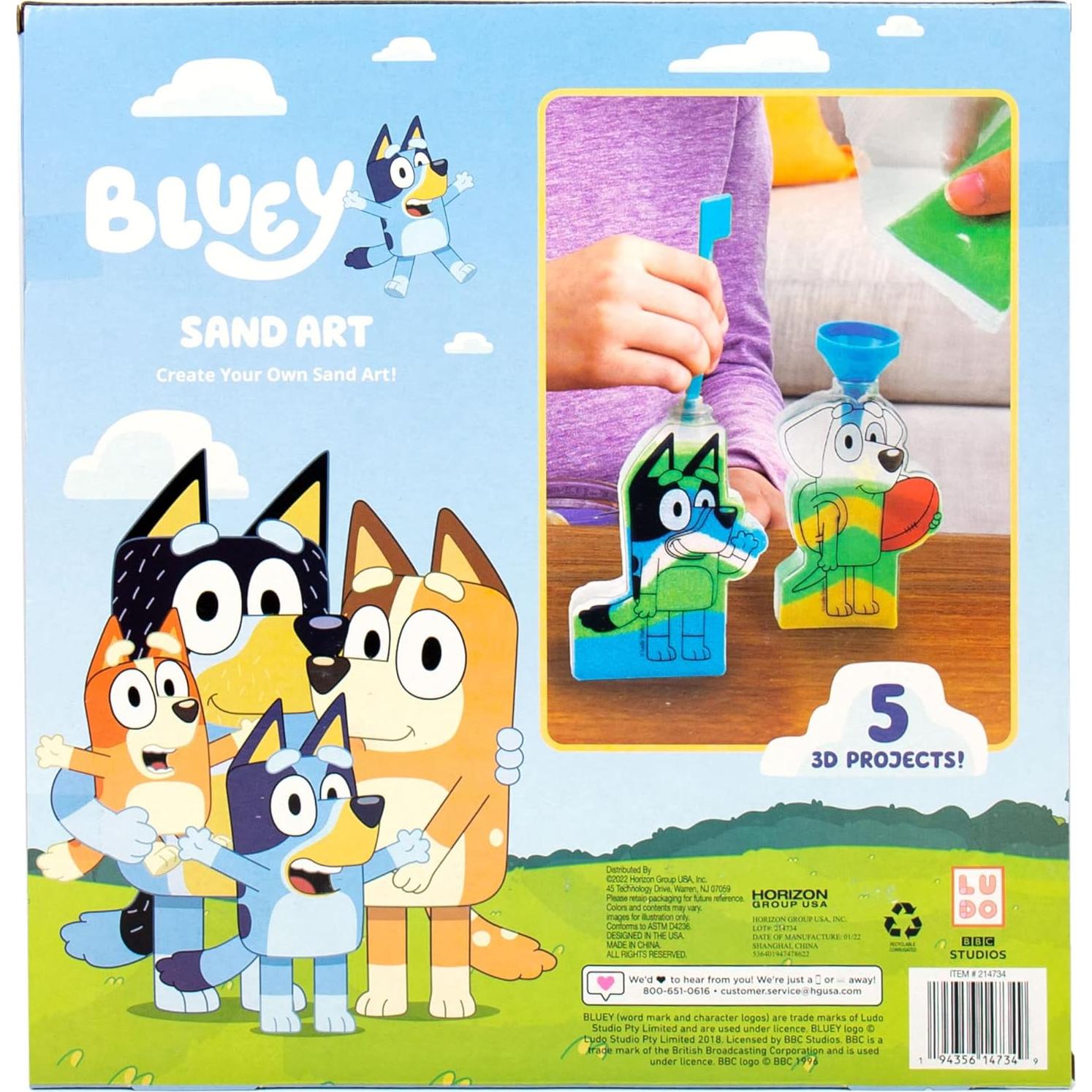 Kit de Arte de Arena Bluey - 5 Botellas y 7 Arenas de Colores