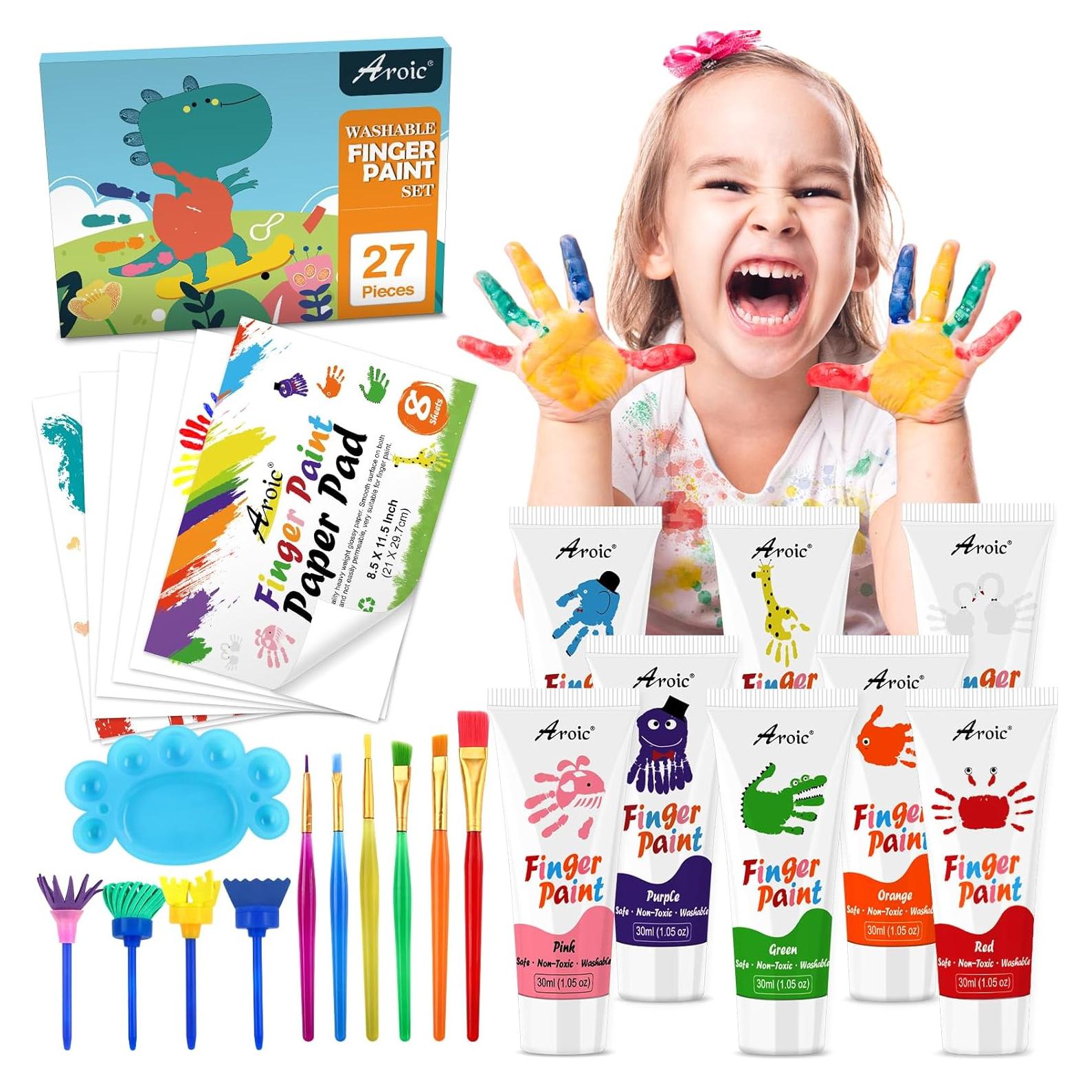 Juego de Pintura de Dedos AROIC 27 Piezas Lavable 8 Colores