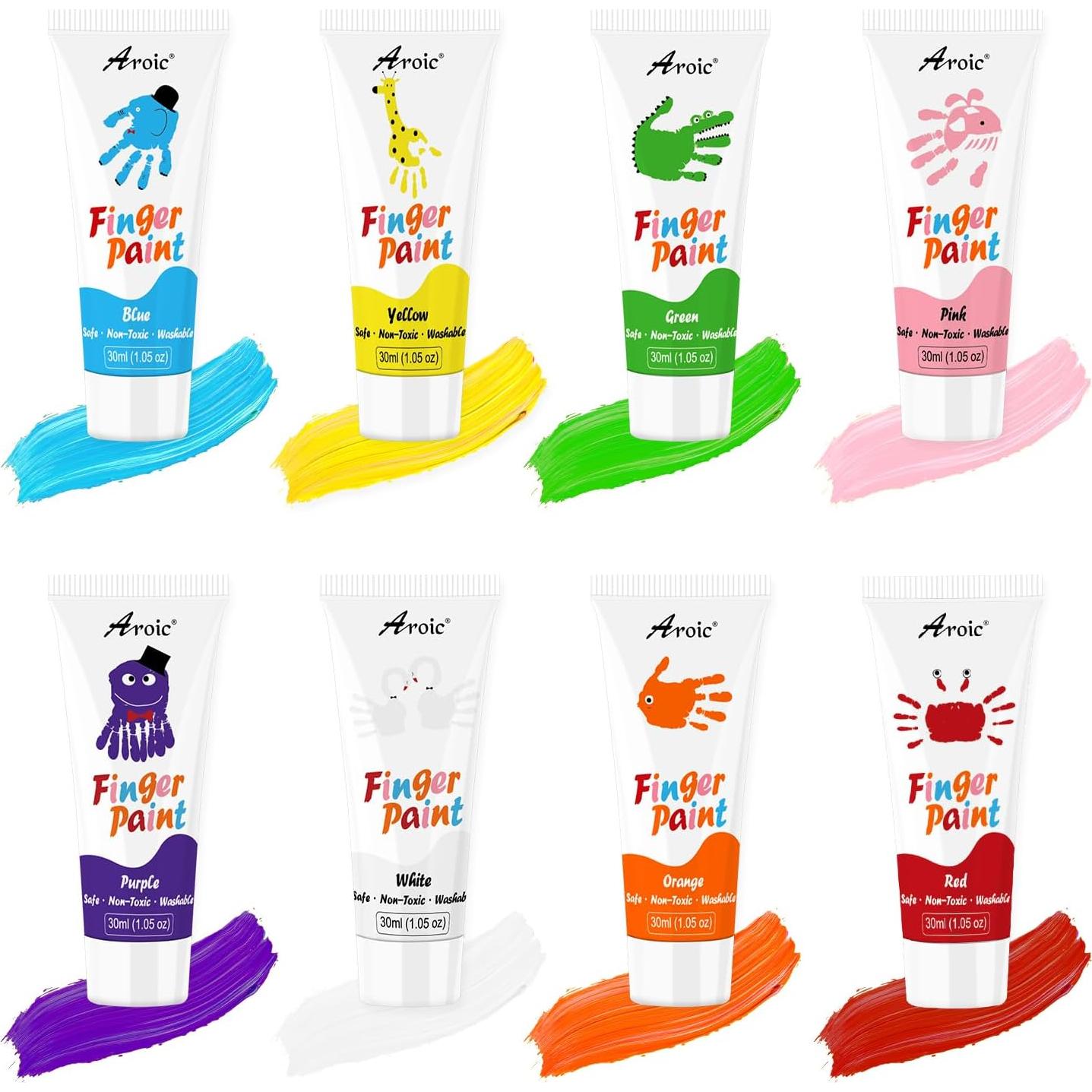 Juego de Pintura de Dedos AROIC 27 Piezas Lavable 8 Colores