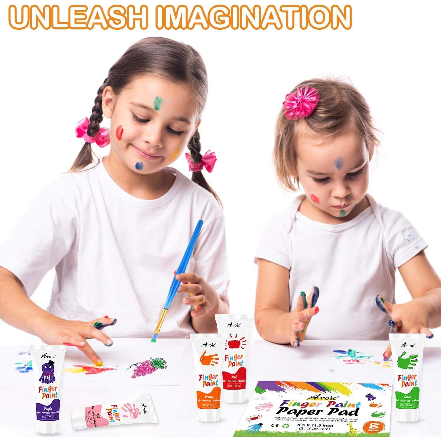 Juego de Pintura de Dedos AROIC 27 Piezas Lavable 8 Colores