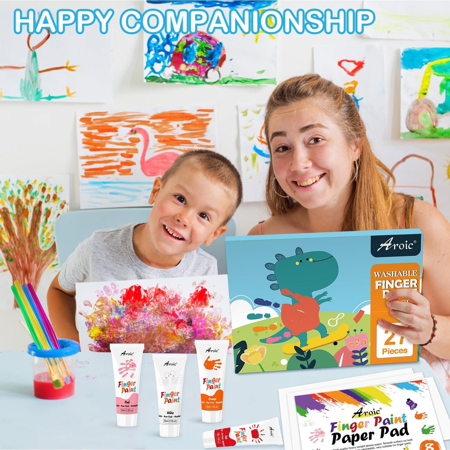 Juego de Pintura de Dedos AROIC 27 Piezas Lavable 8 Colores