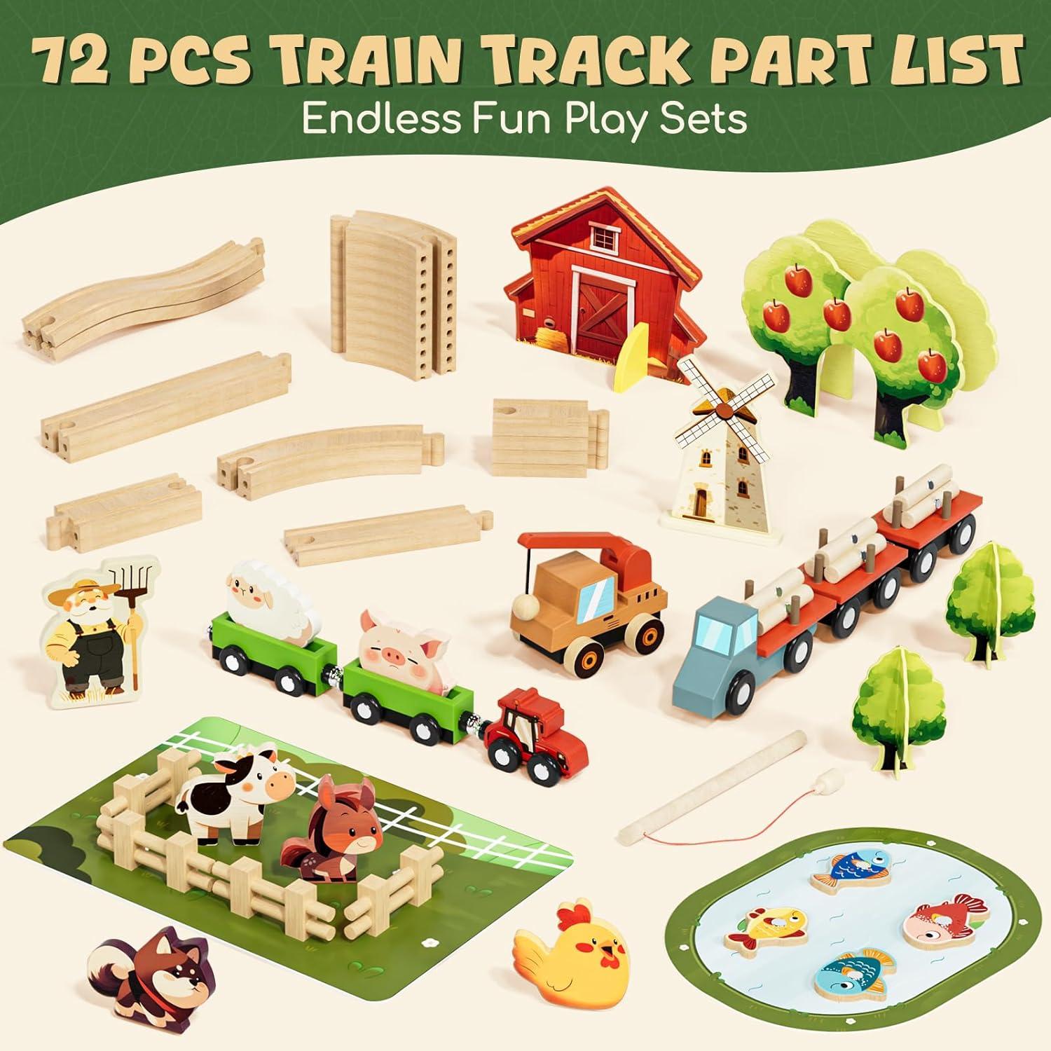 Juego de Tren de Madera Lehoo Castle 72 Piezas para Niños 3-5 Años
