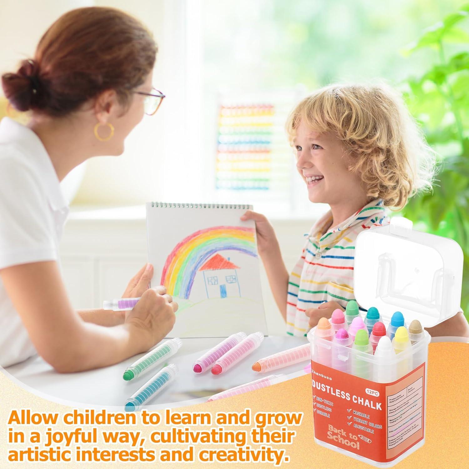 Tiza Sin Polvo Zhenbuco - 12 Colores Lavables para Niños