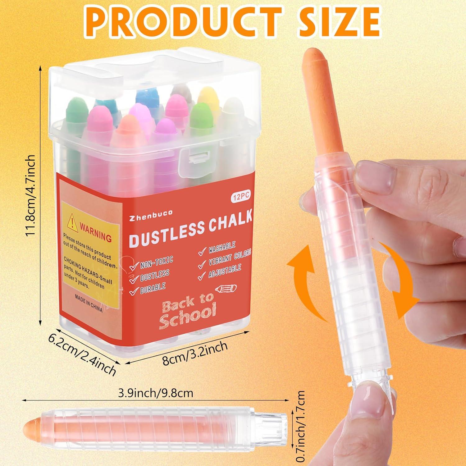 Tiza Sin Polvo Zhenbuco - 12 Colores Lavables para Niños