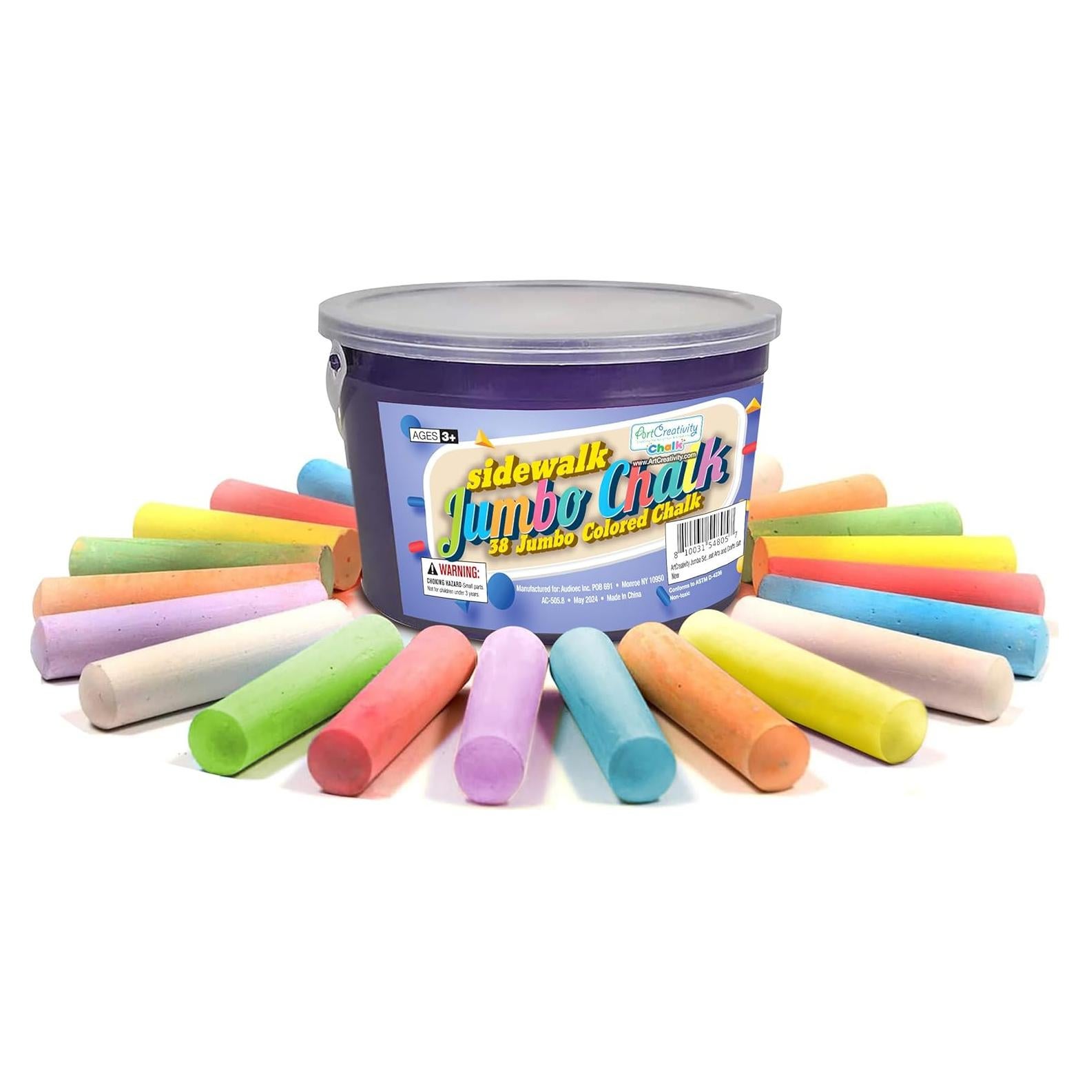 Tiza de Acera Jumbo ArtCreativity 38 Piezas Lavable para Niños