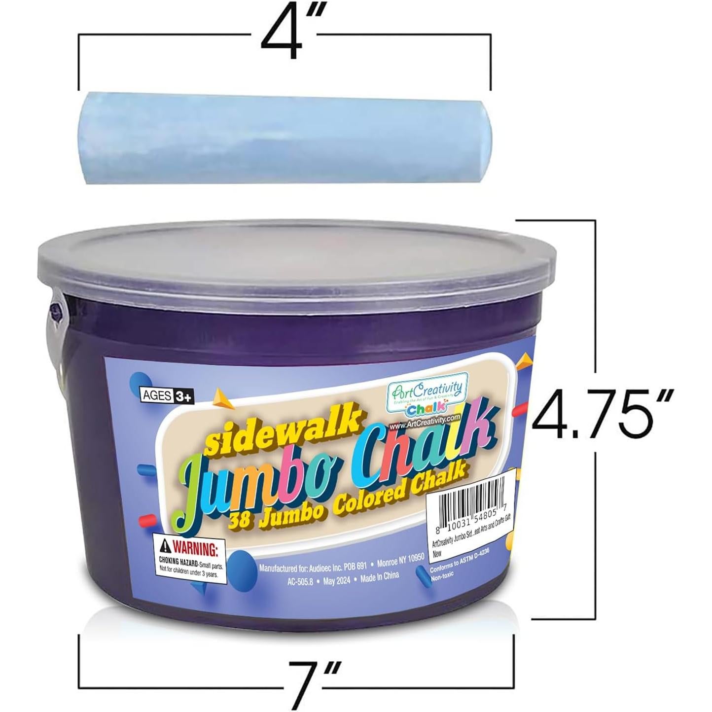 Tiza de Acera Jumbo ArtCreativity 38 Piezas Lavable para Niños