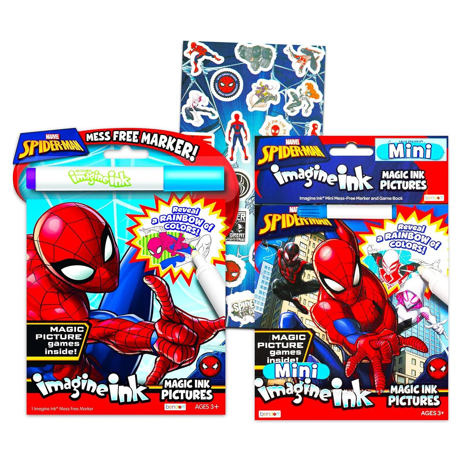 Conjunto de Libros para Colorear Imagine Ink Marvel Spiderman - 2 Libros, Stickers y Lápices Mágicos