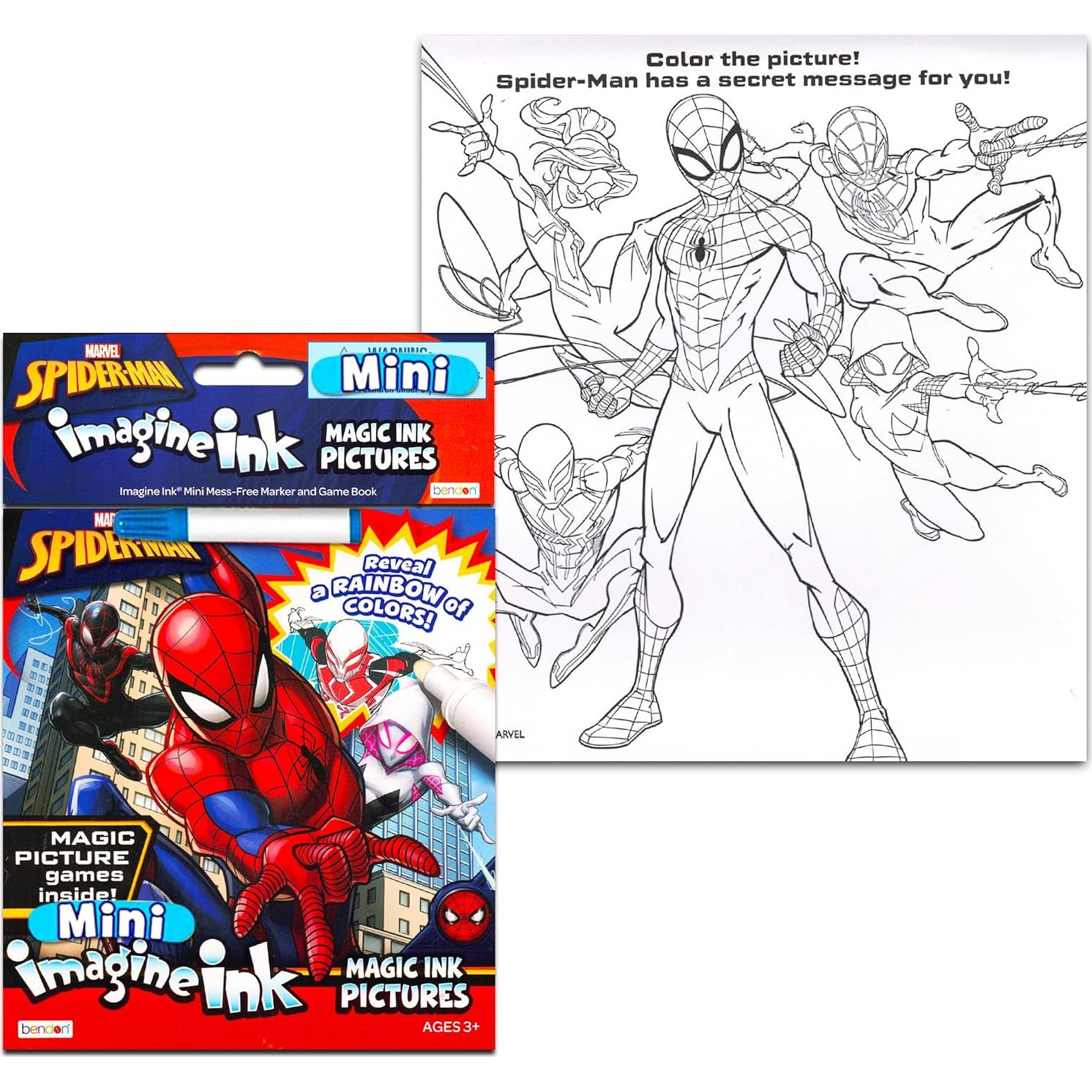 Conjunto de Libros para Colorear Imagine Ink Marvel Spiderman - 2 Libros, Stickers y Lápices Mágicos