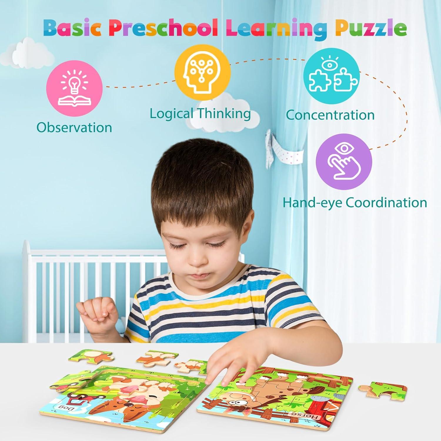 Rompecabezas de Madera para Niños Zeoddler - 8 Animales de Granja