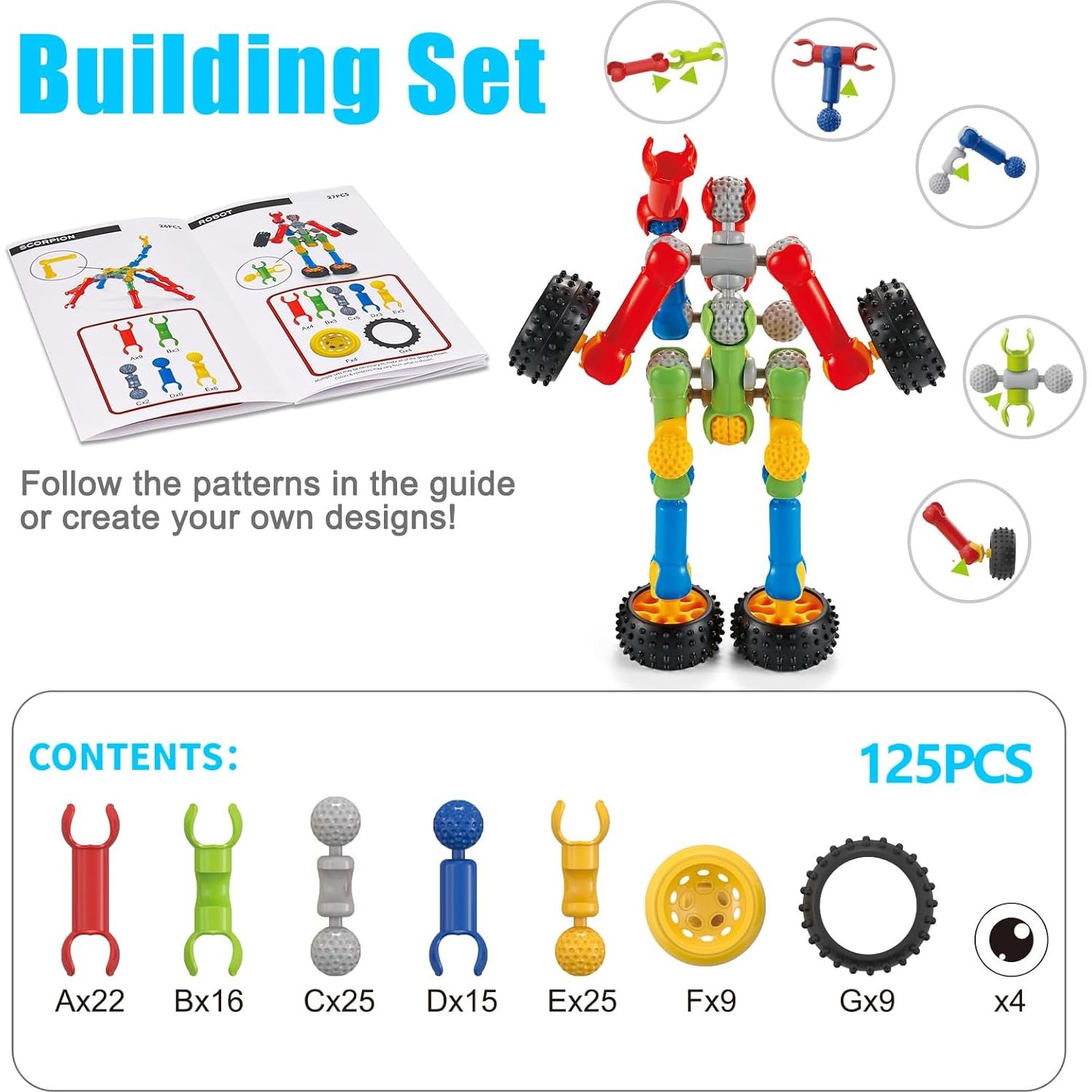 Juguetes de Construcción STEM Qirptey 125 Pcs para Niños 3-8 Años