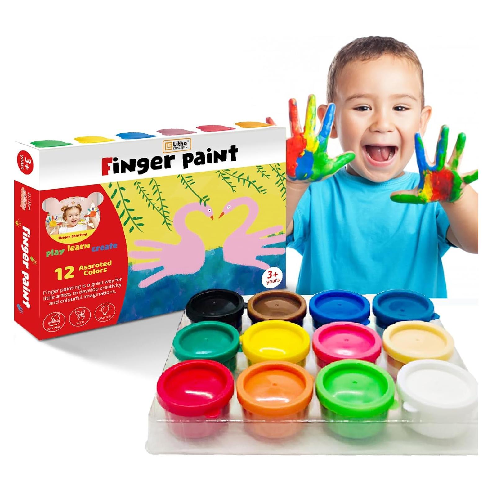 Juego de Pintura con Dedos LithoConcepts - No Tóxico, 12 Colores