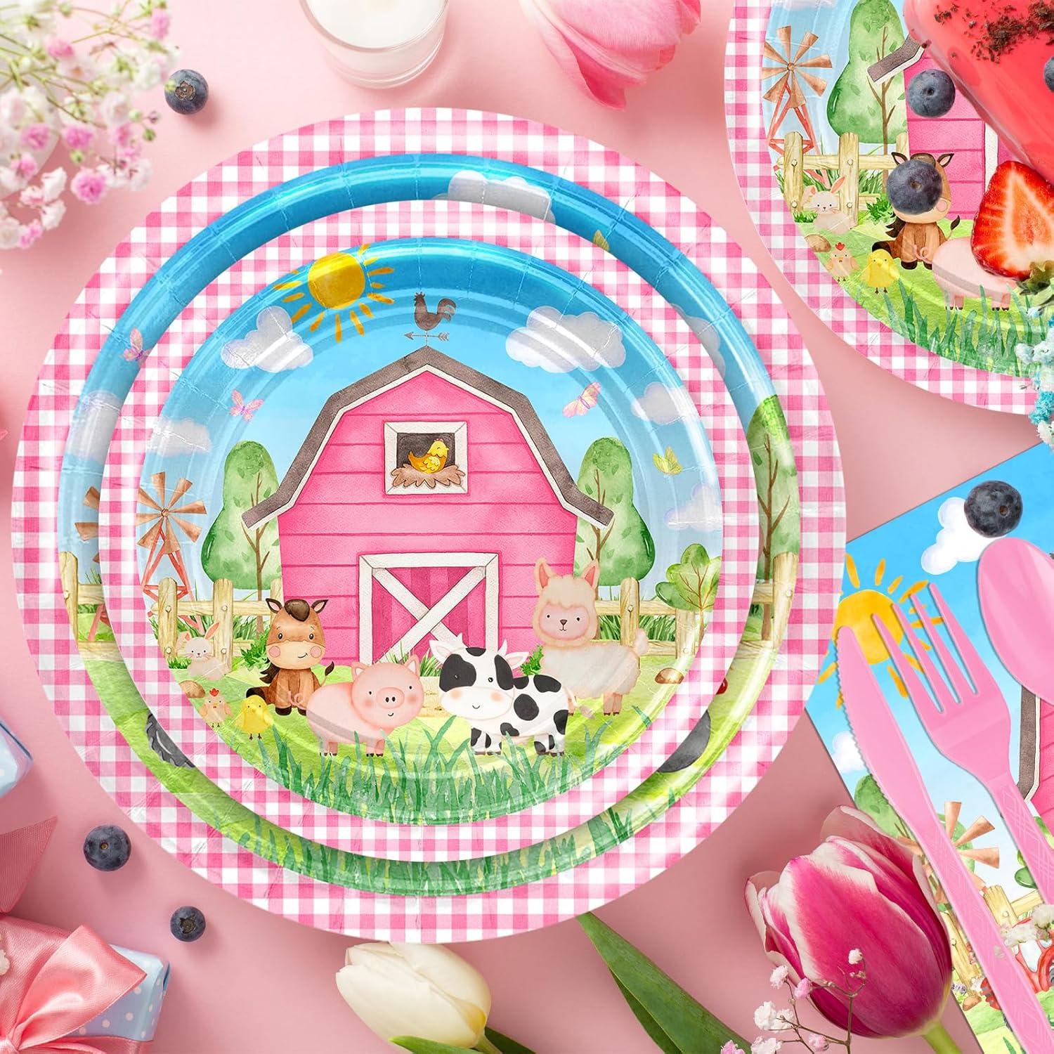 Set de Fiesta de Cumpleaños Granja Rosa Avezano 192 Piezas